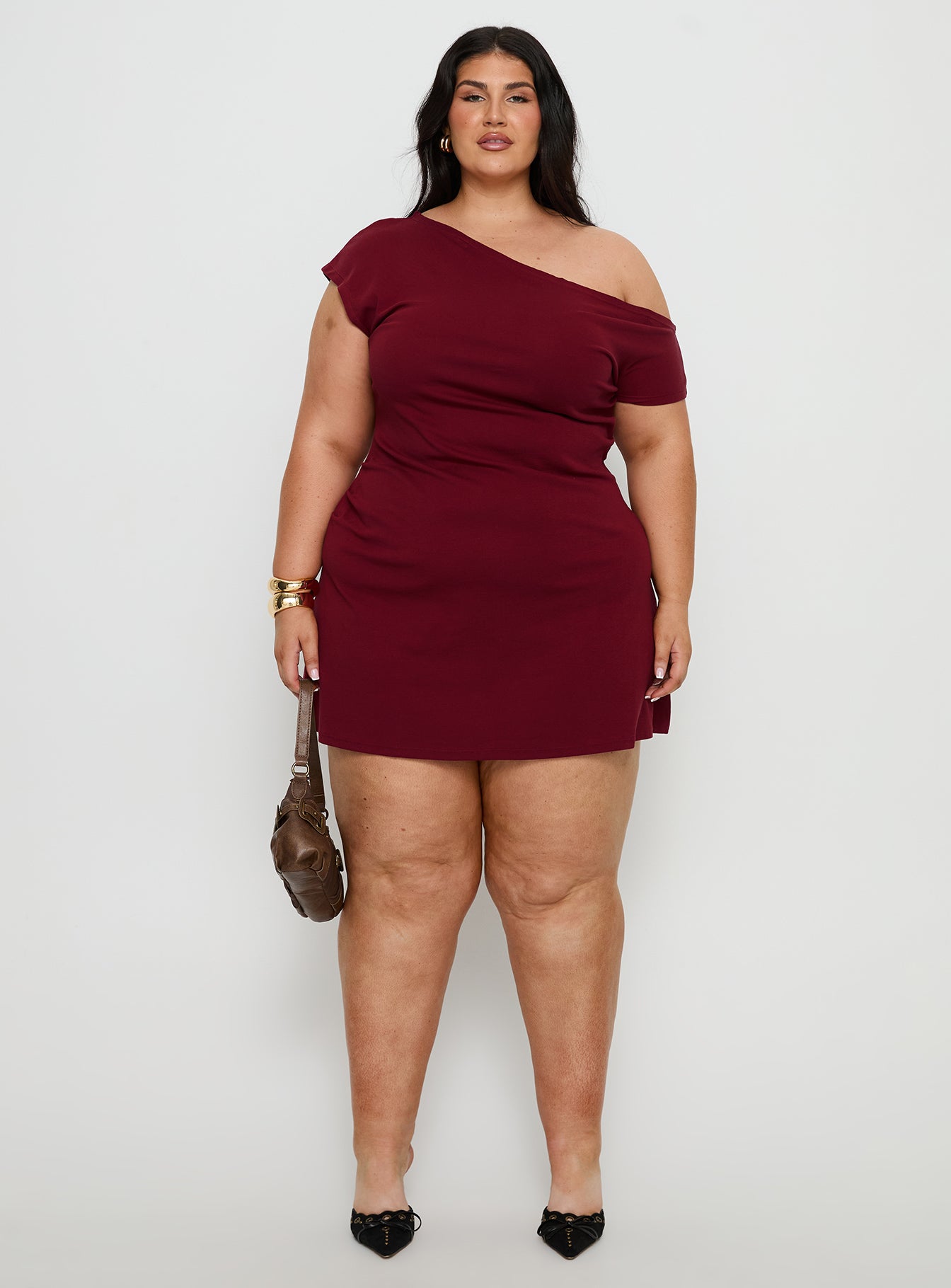 Prestige One Shoulder Mini Dress Burgundy Curve - Image 7