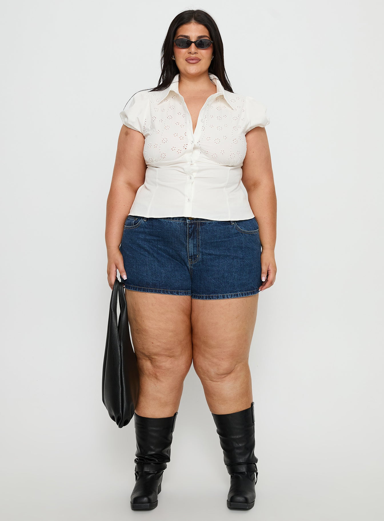 Kavira Tie Bust Short Sleeve Shirt White Curve - Image 7