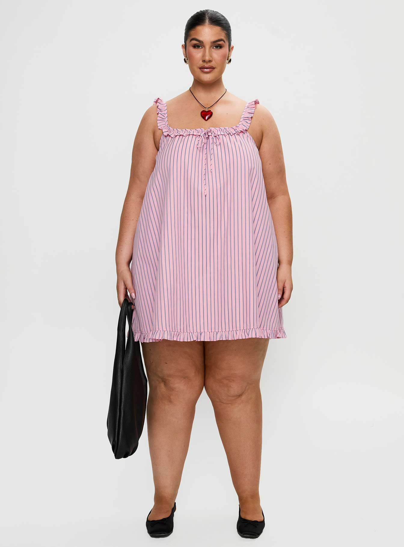 Zalina Babydoll Mini Dress Pink Stripe Curve - Image 7