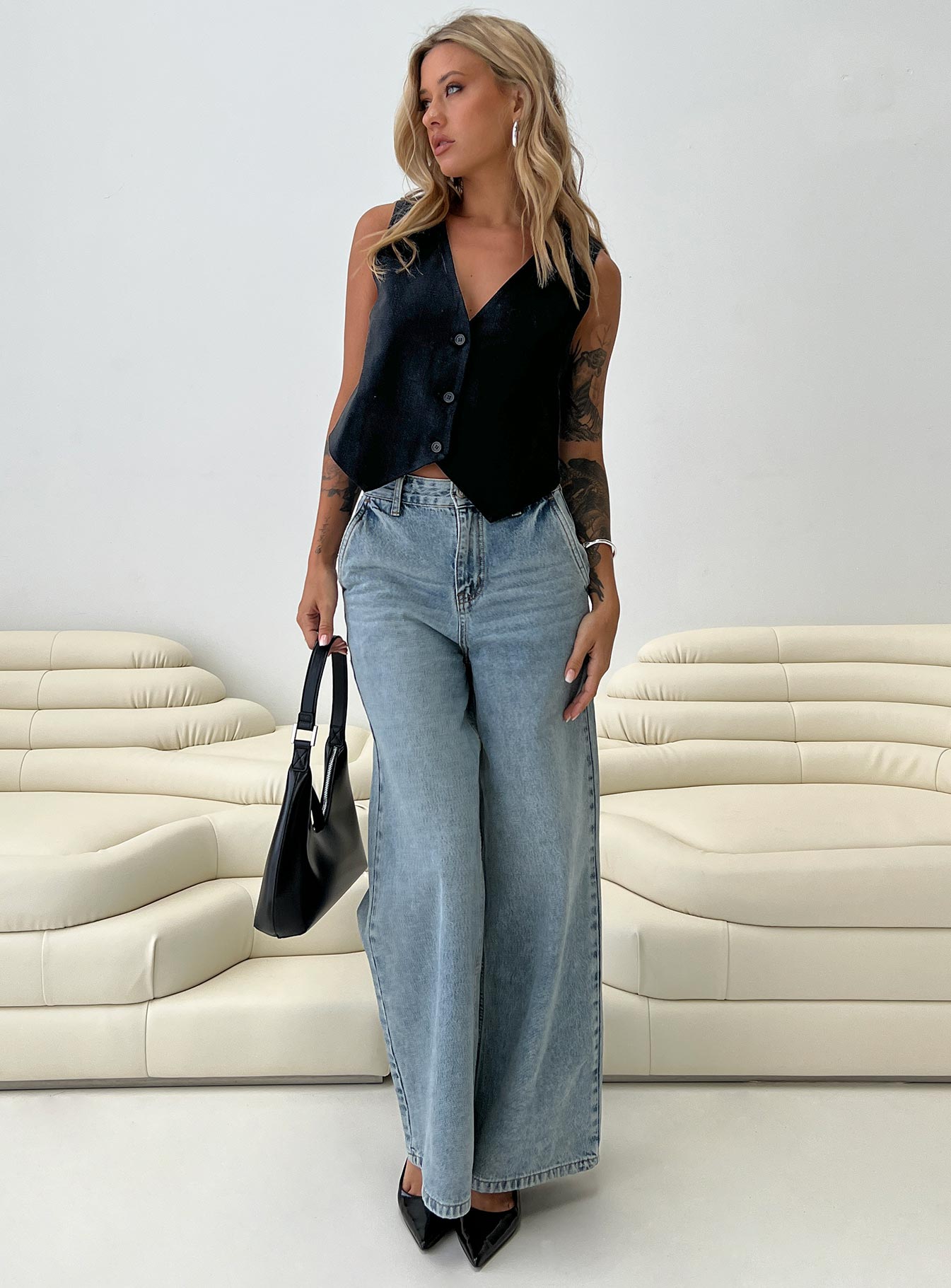 Jewelz High Rise Wide Leg Jeans Light Wash - Image 7
