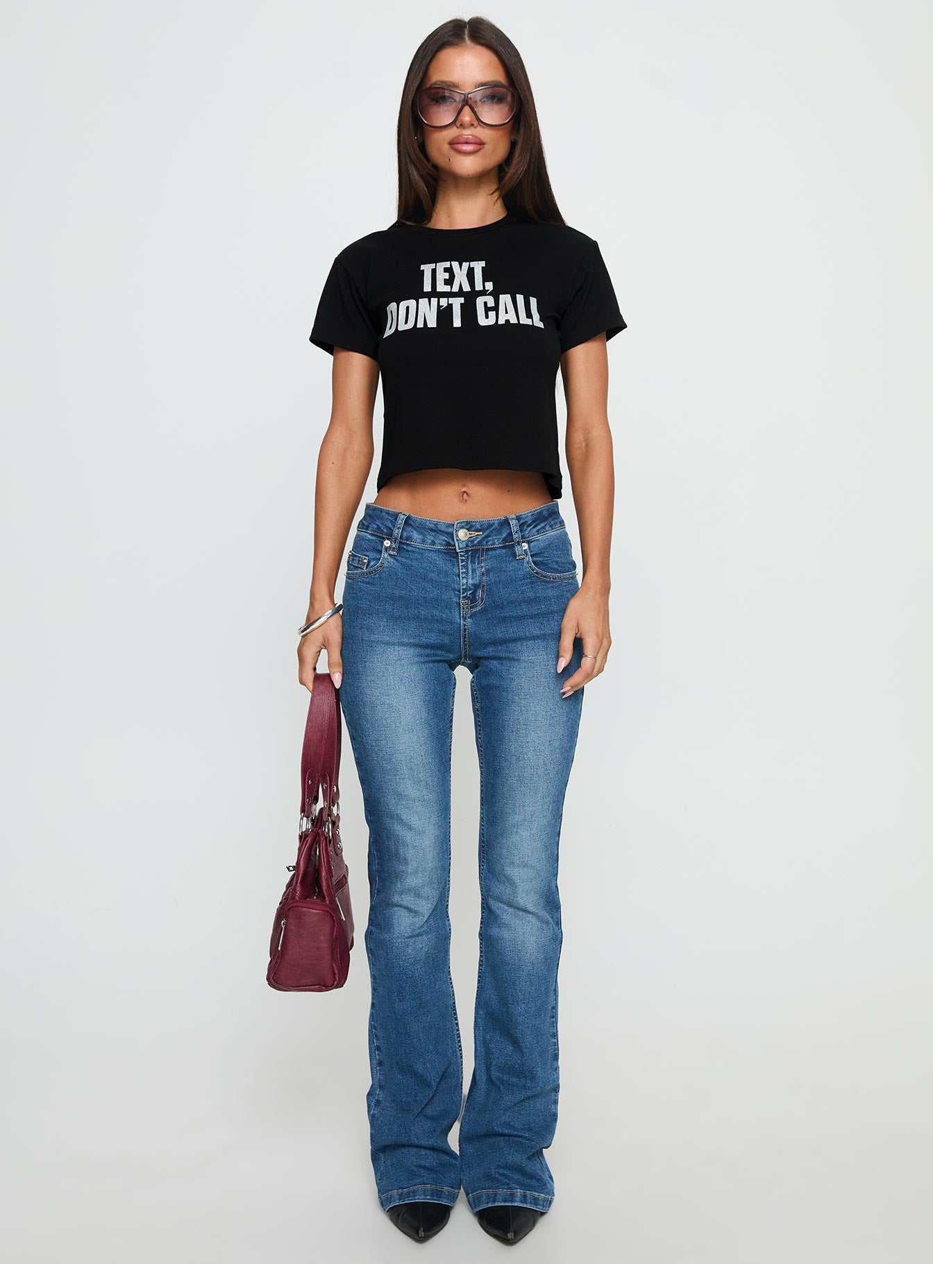Text. Don't Call Shimmer Graphic Top Black - Image 7