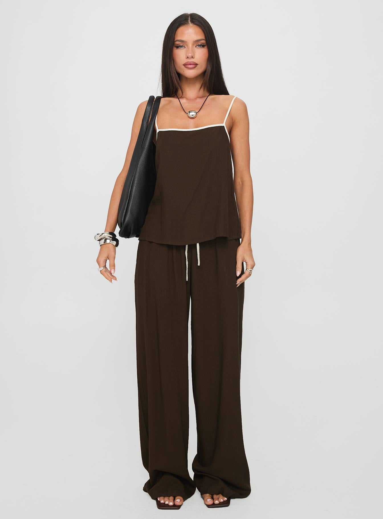 Nolei Contrast Pants Set Chocolate / White - Image 6