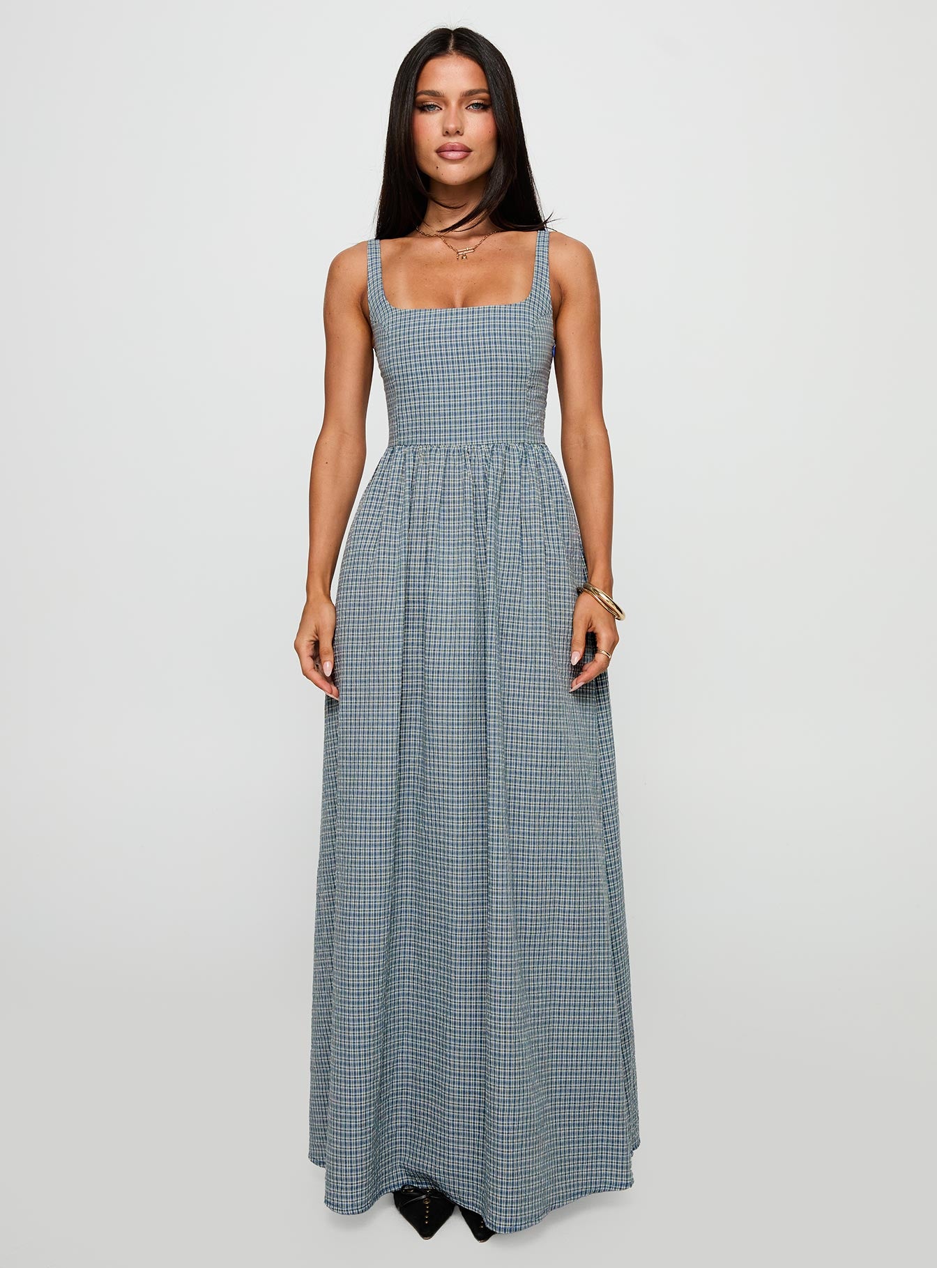 Cartmel Check Maxi Dress Navy - Image 7