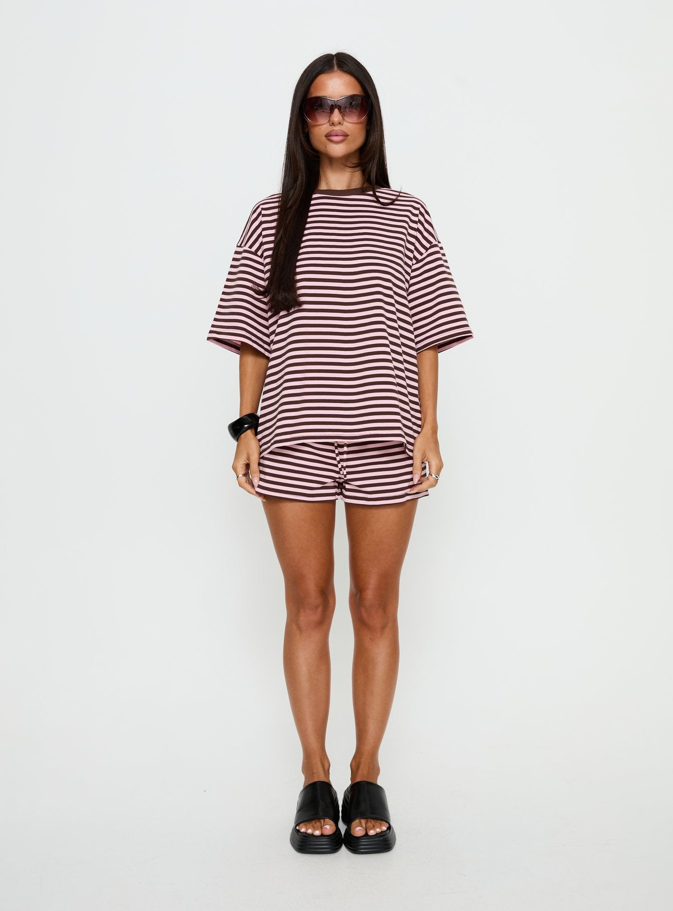 Settle Down Short Sleeve Top Pink / Brown Stripe - Image 8