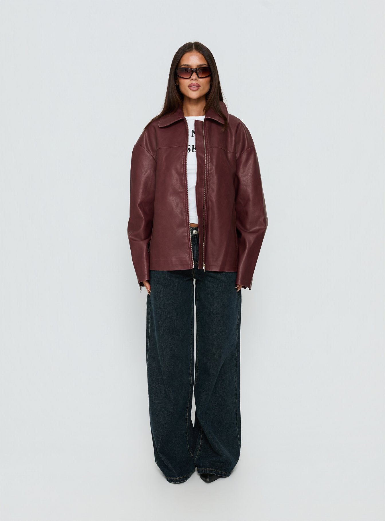 Napoleon Faux Leather Jacket Burgundy - Image 7
