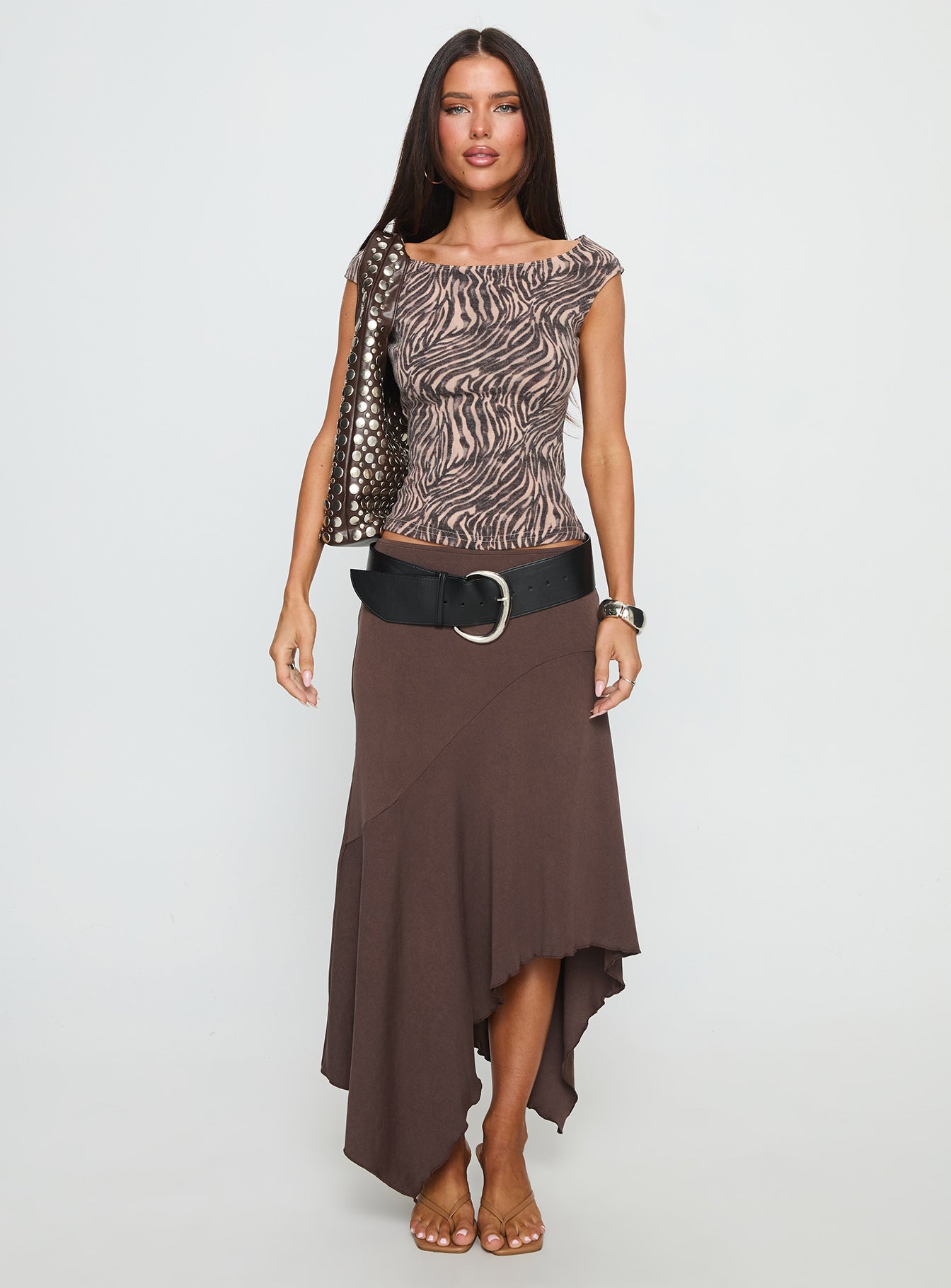Futura Asymmetrical Midi Skirt Chocolate - Image 7