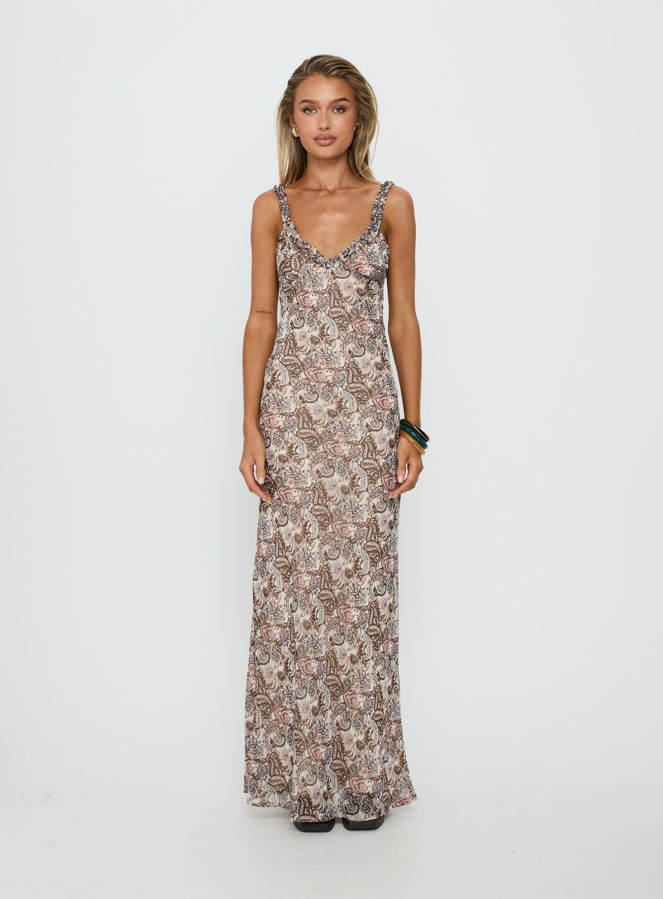 Baley Bias Cut Frill Maxi Dress Paisley - Image 7