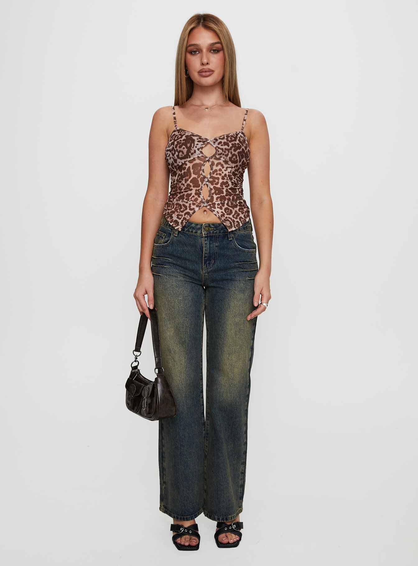Inverness Pinched Detail Mid Rise Wide Leg Jeans Tea - Image 6