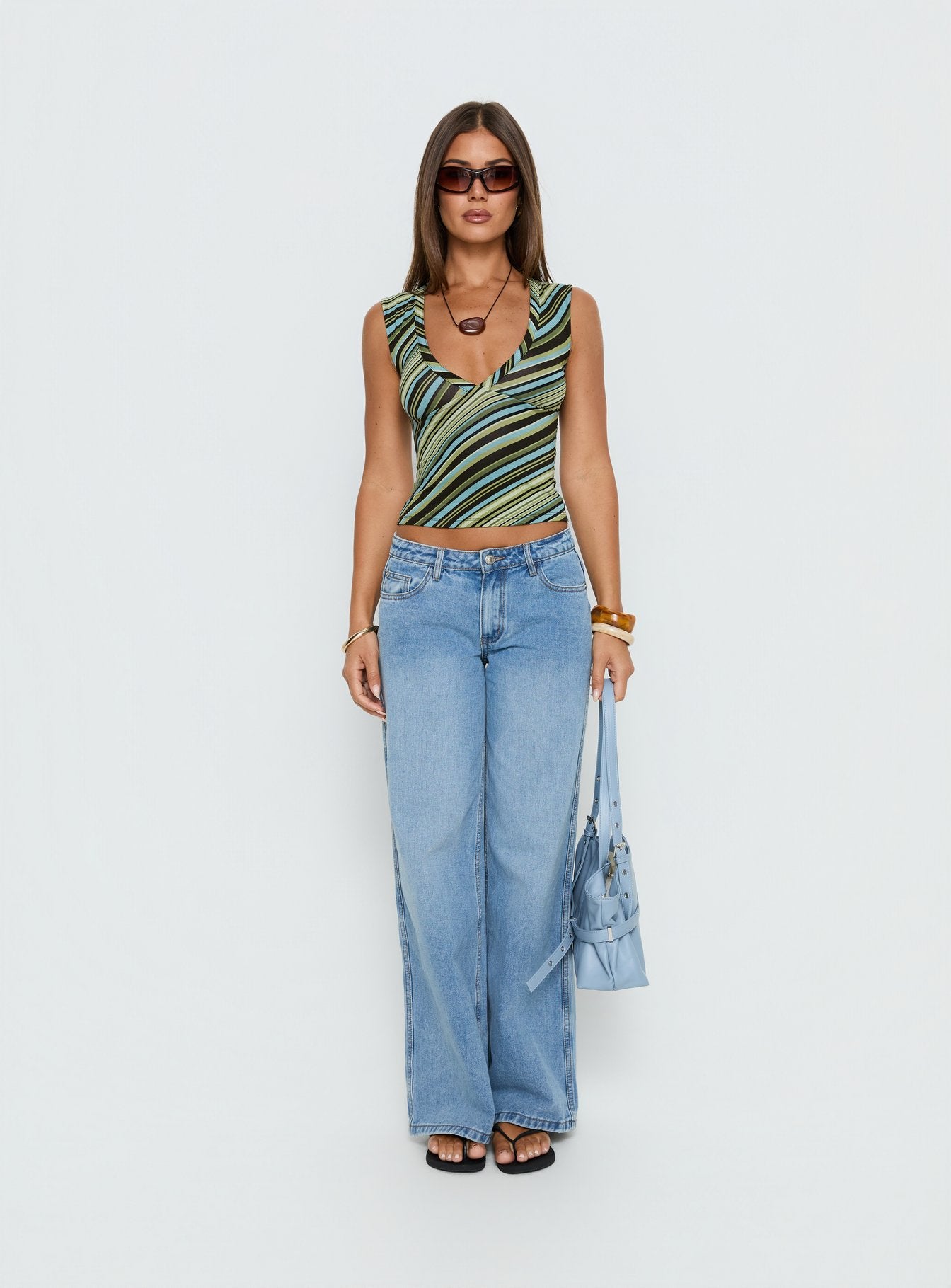 Emberly V Neck Top Green Stripe - Image 7