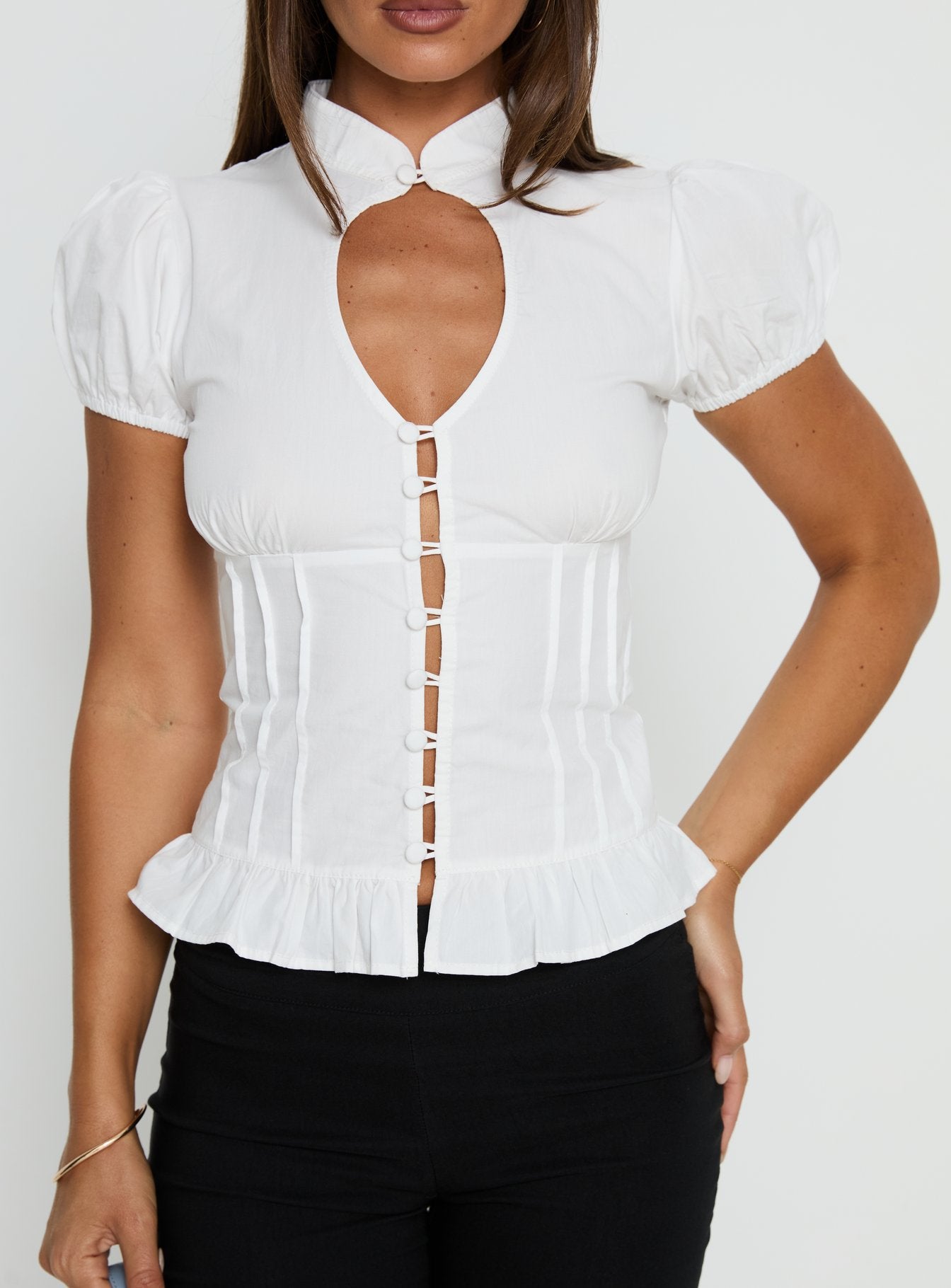 Yamila Keyhole Blouse Top White - Image 7