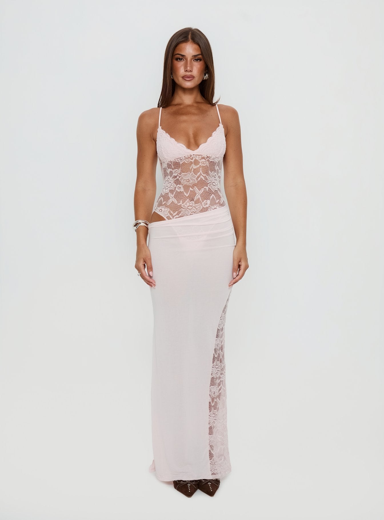 Chantella Lace Cut Out Maxi Dress Baby Pink - Image 7