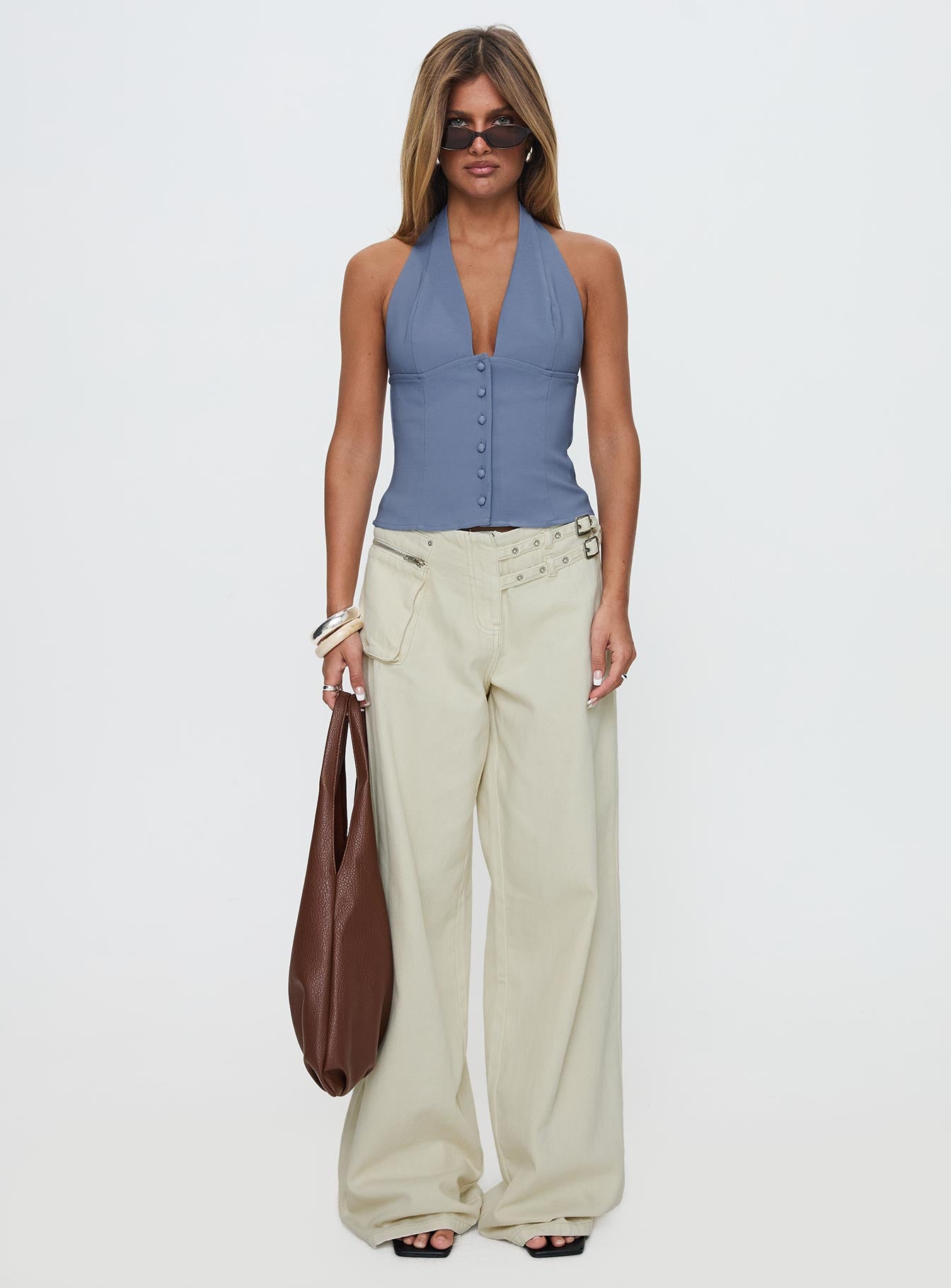 Paltrow Mid Rise Wide Leg Cargo Jeans Cream - Image 8