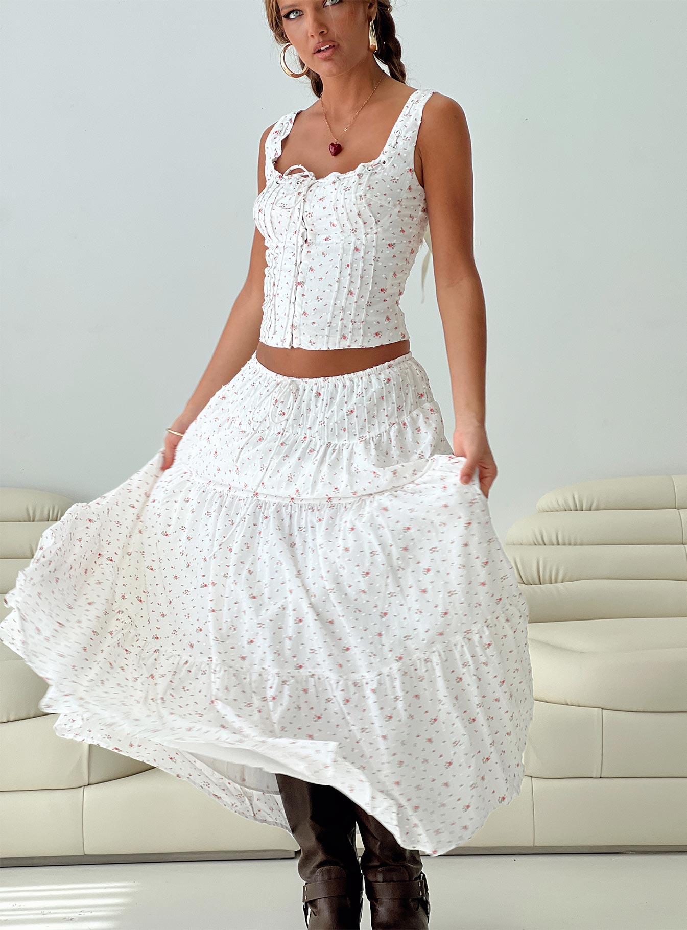 Cherry On Top Maxi Skirt White Floral - Image 7