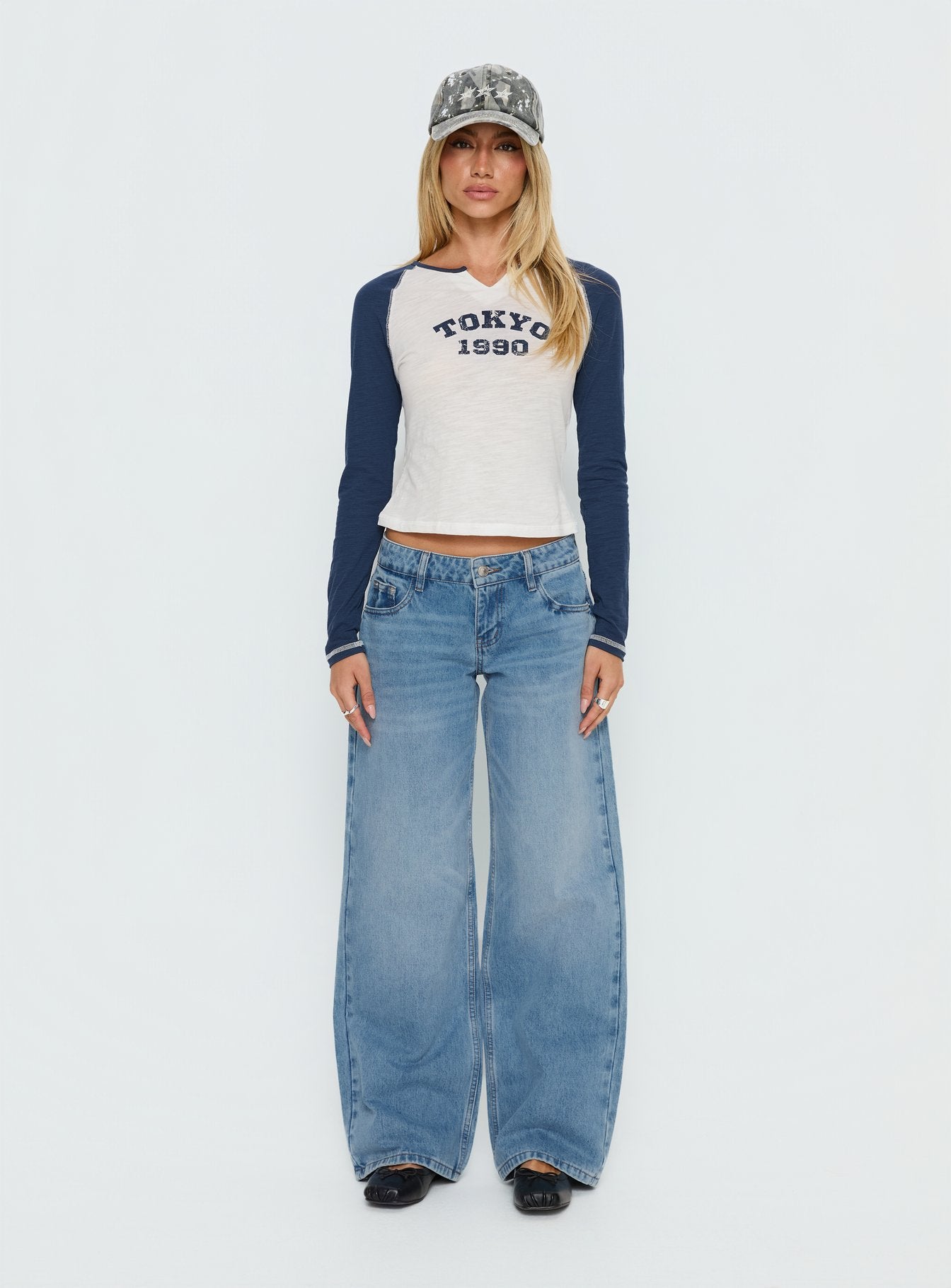 Tokyo 1990 Long Sleeve Raglan Graphic Top White / Blue - Image 7