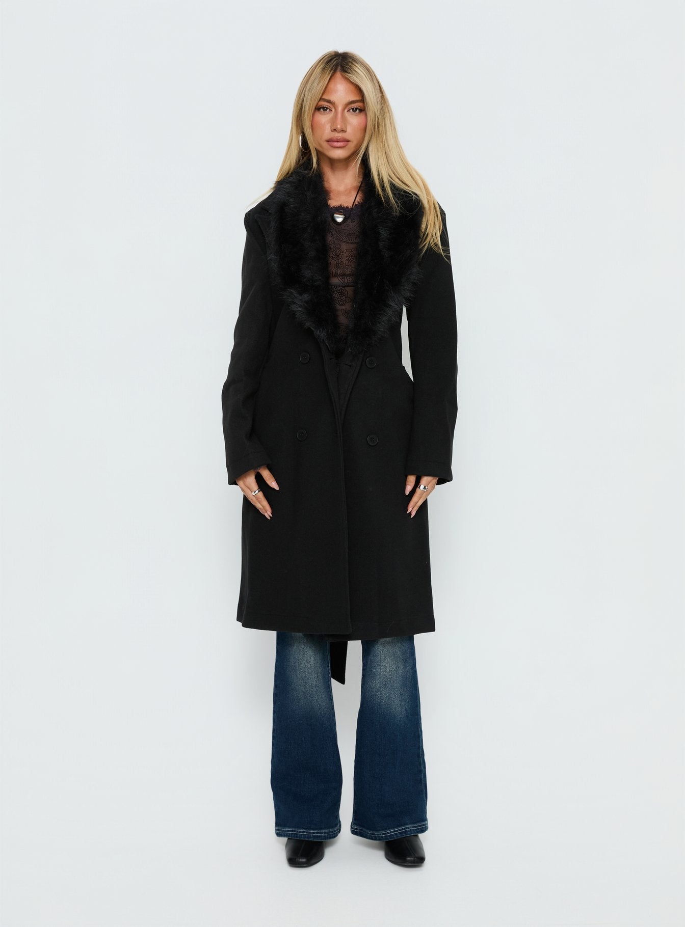 Hallyn Faux Fur Collar Coat Black - Image 7