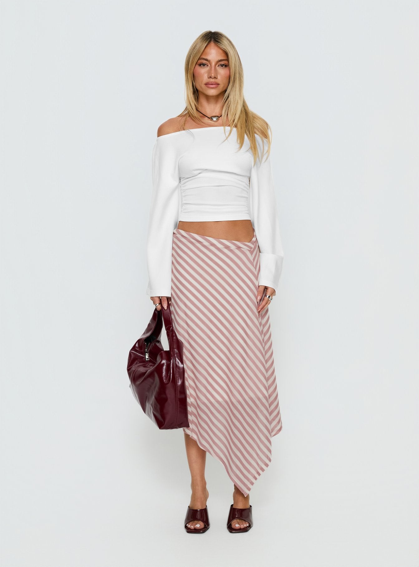 Gwenora Asymmetrical Midi Skirt Pink Stripe - Image 7