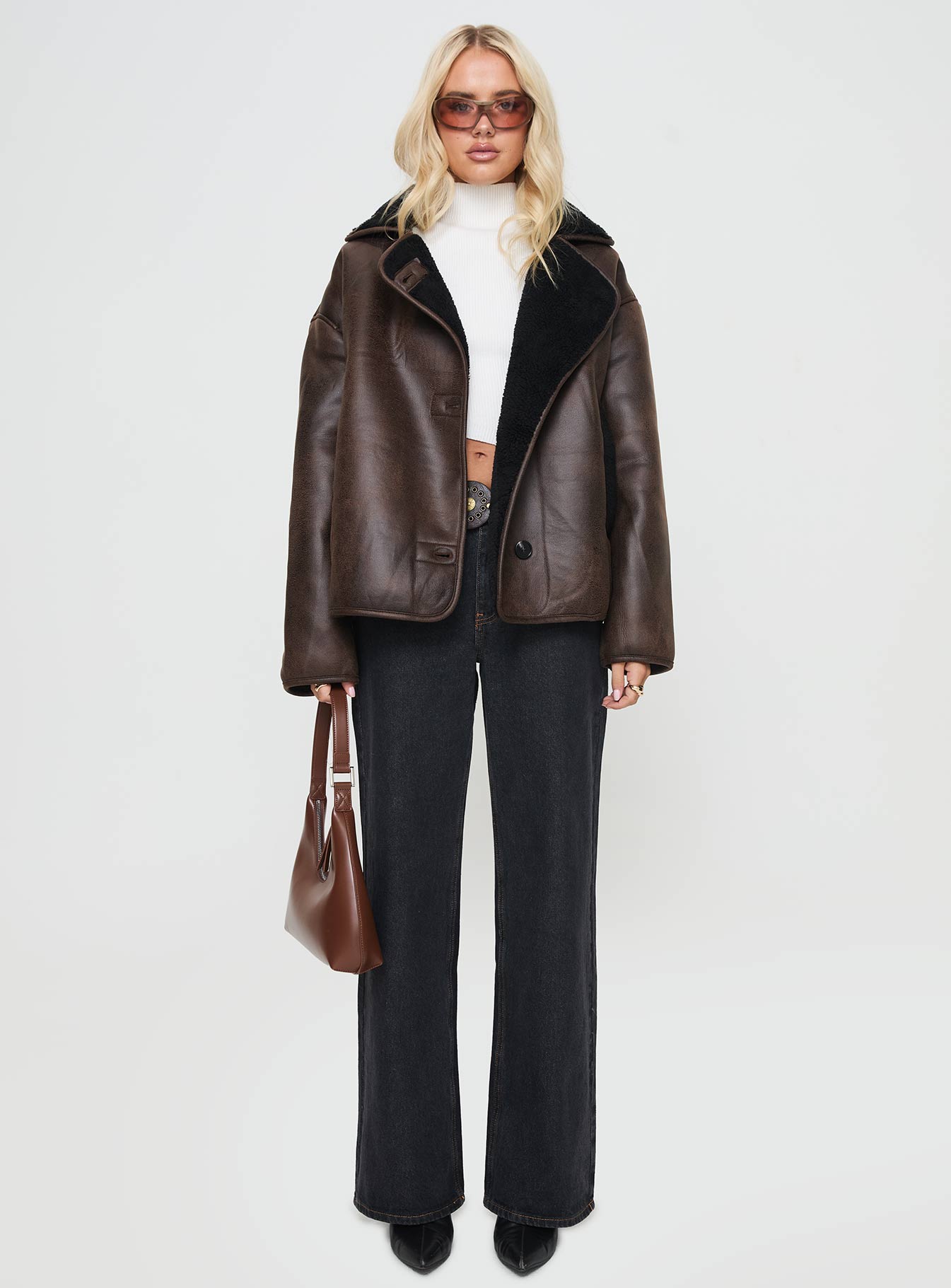 Nunez Faux Leather Jacket Washed Brown / Black - Image 7