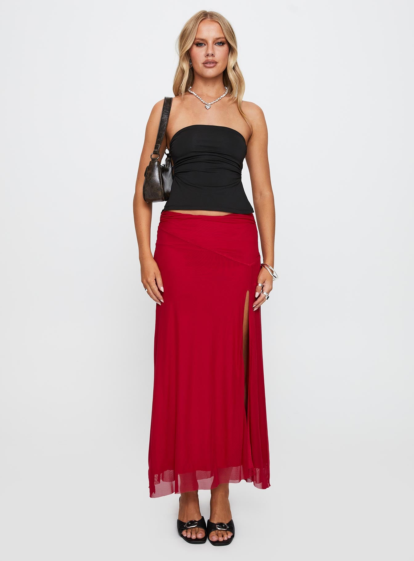 Quancita Mesh Maxi Skirt Red - Image 6