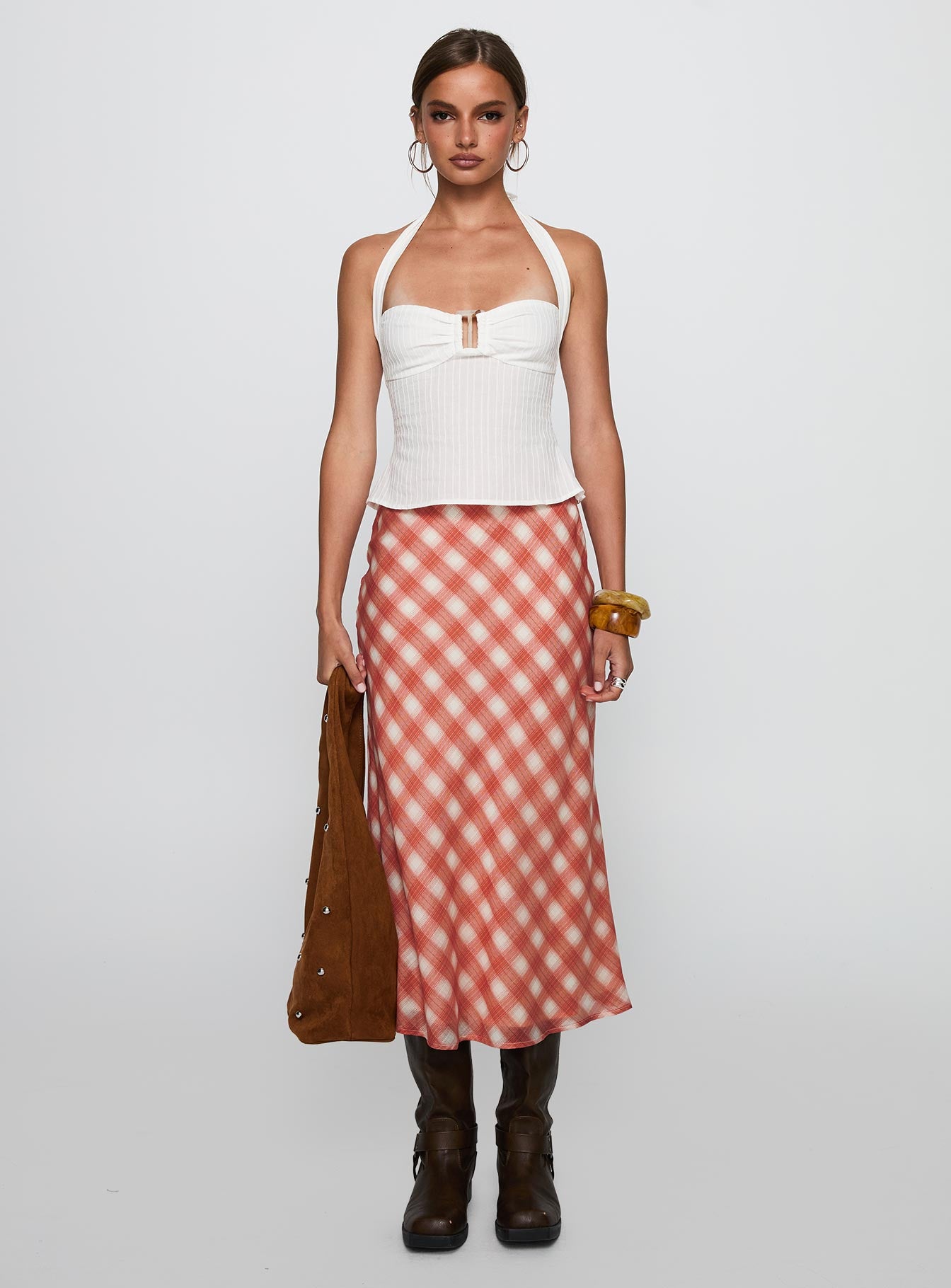 Living Color Maxi Skirt Orange Gingham - Image 7