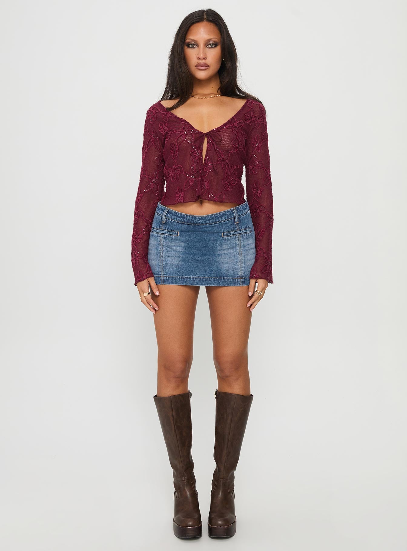 Sukita Long Sleeve Top Burgundy - Image 7