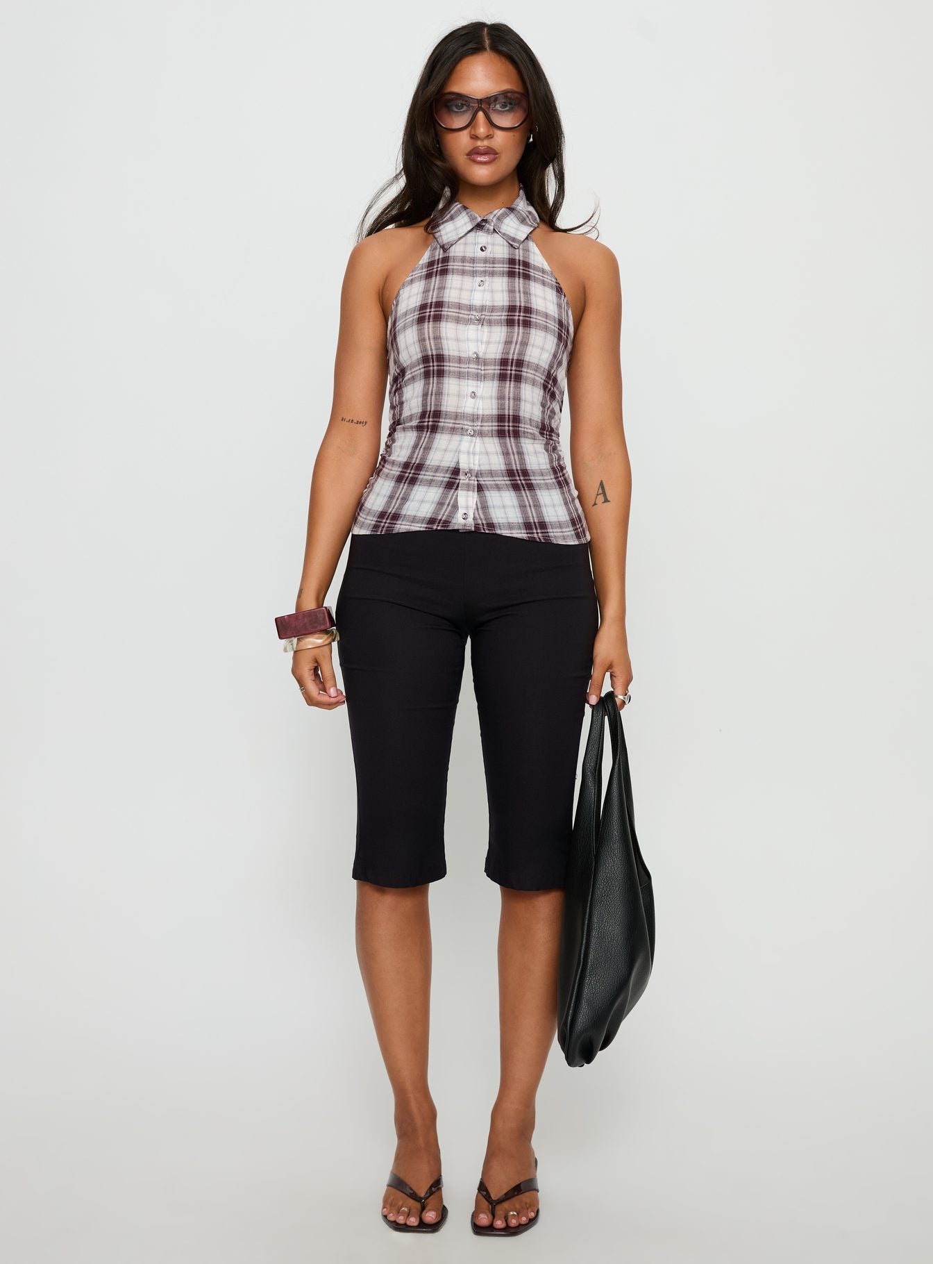 Klossie Halter Button Down Top Multi Check - Image 7