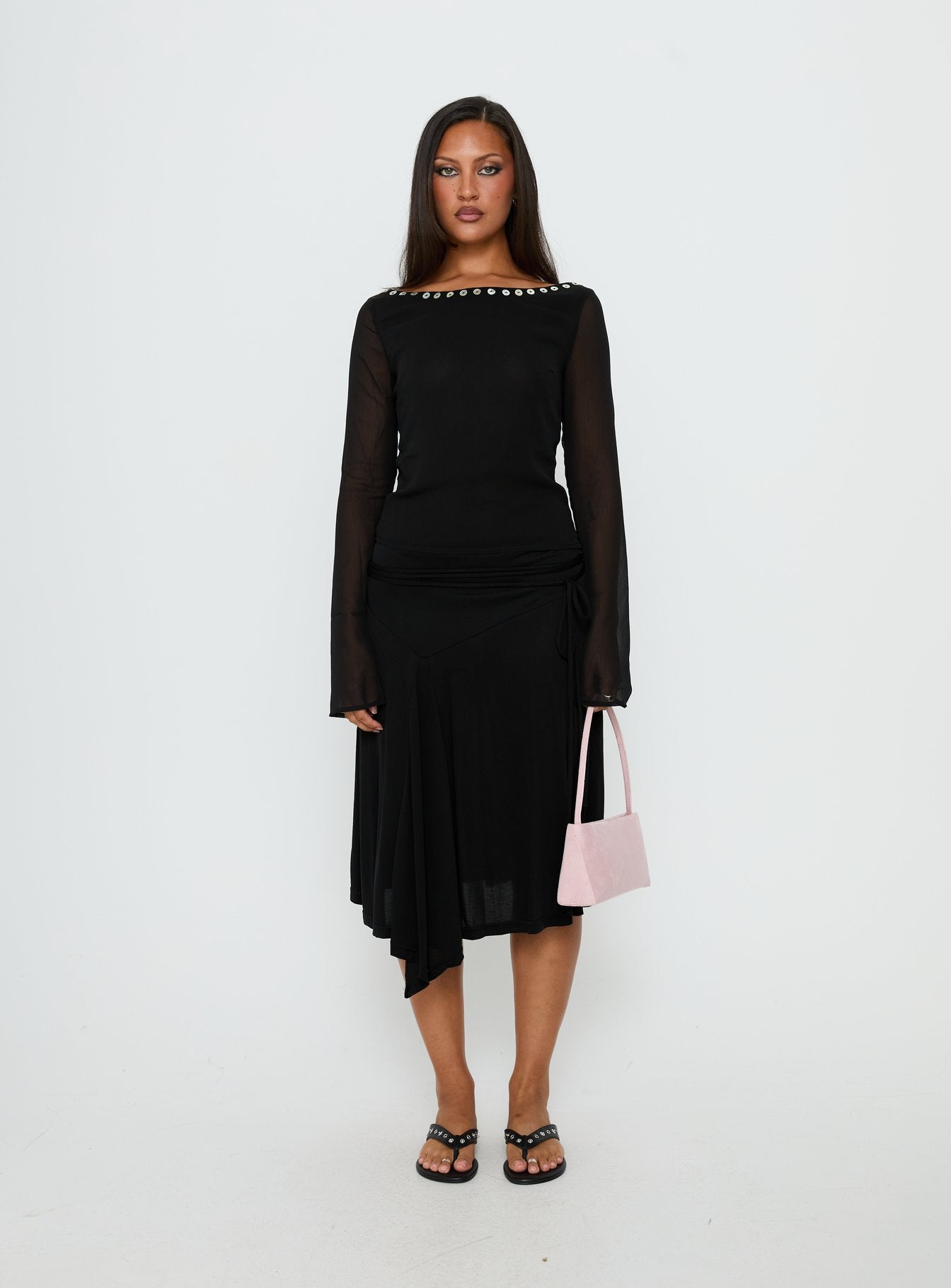 Joaney Tie Side Jersey Midi Skirt Black - Image 7