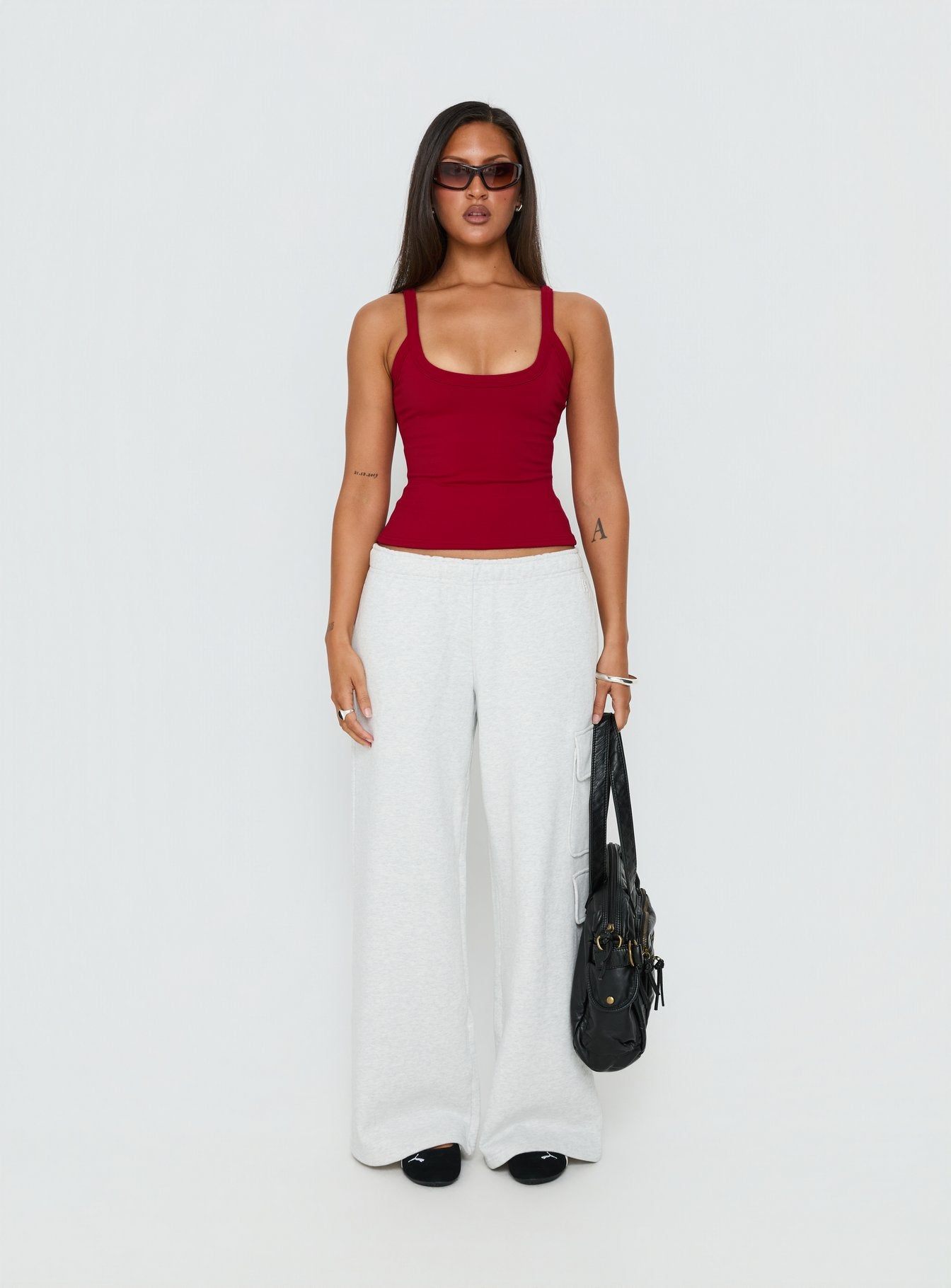 Kasper Cinched Longline Tank Top Wine - Image 7