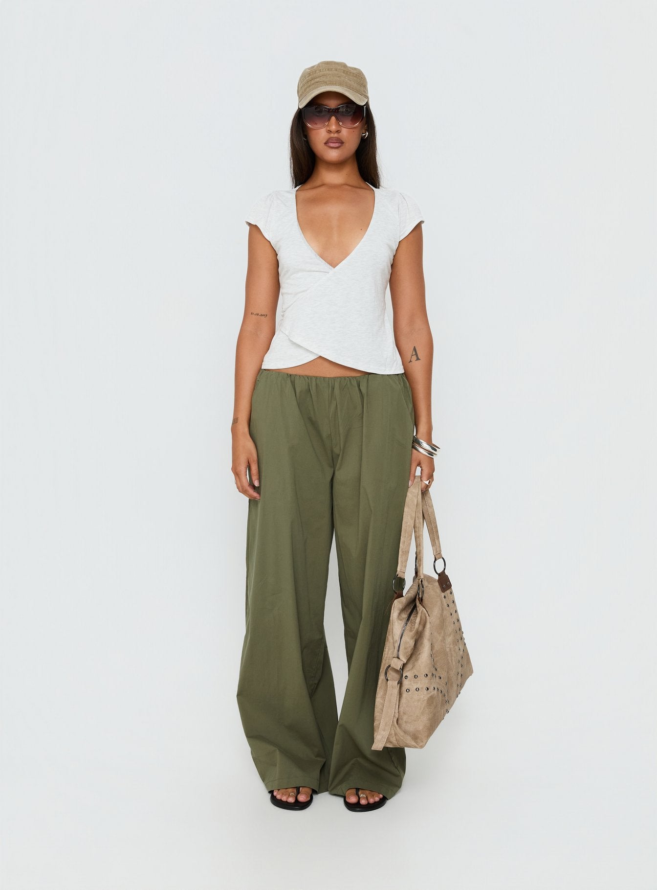 Stefanee Short Sleeve Wrap Top Light Grey Marle - Image 7