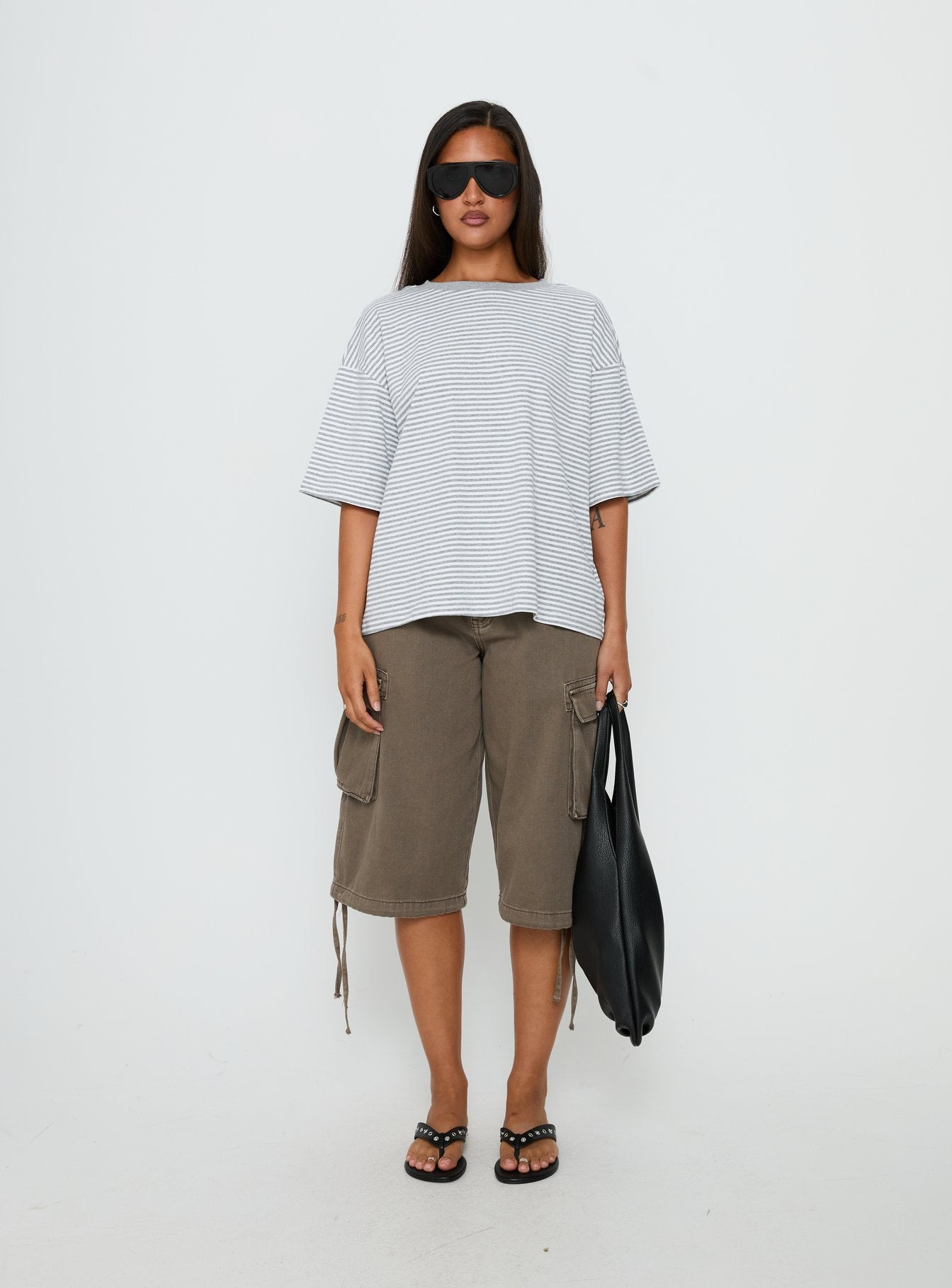 Settle Down Short Sleeve Top Grey / White Stripe - Image 7