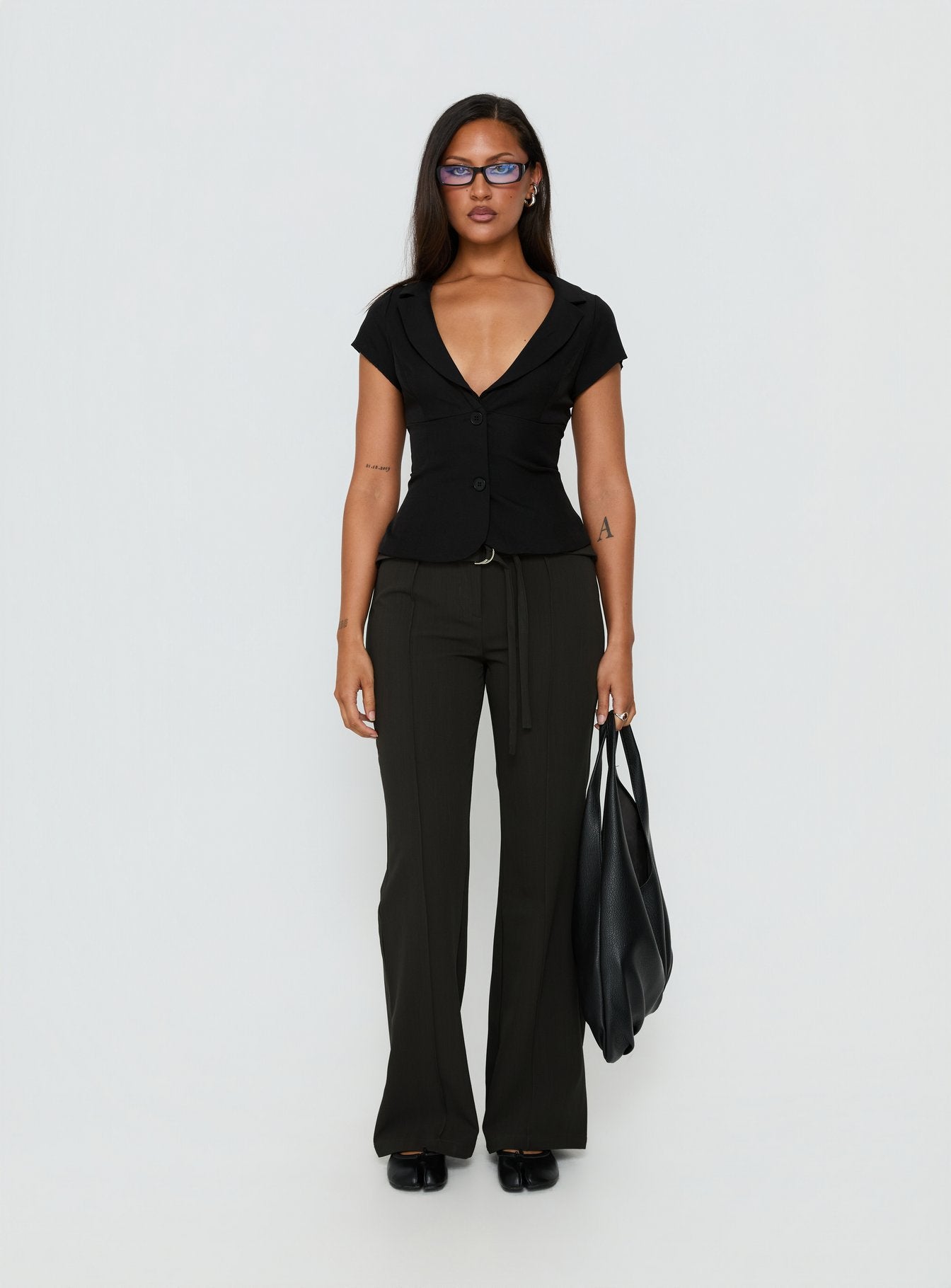 Alexandrea Plunge Button Up Top Black - Image 7