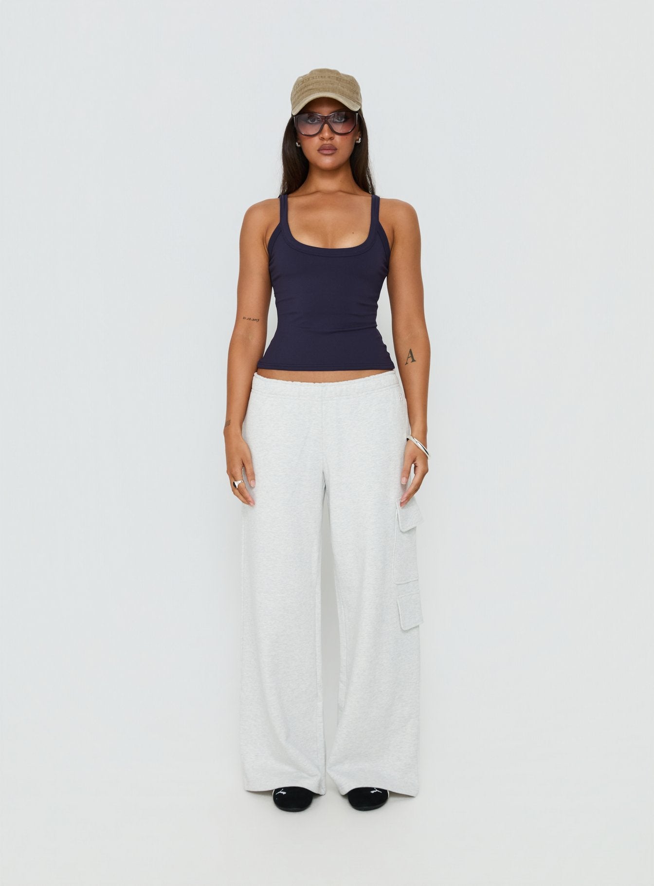 Kasper Cinched Longline Tank Top Navy - Image 7