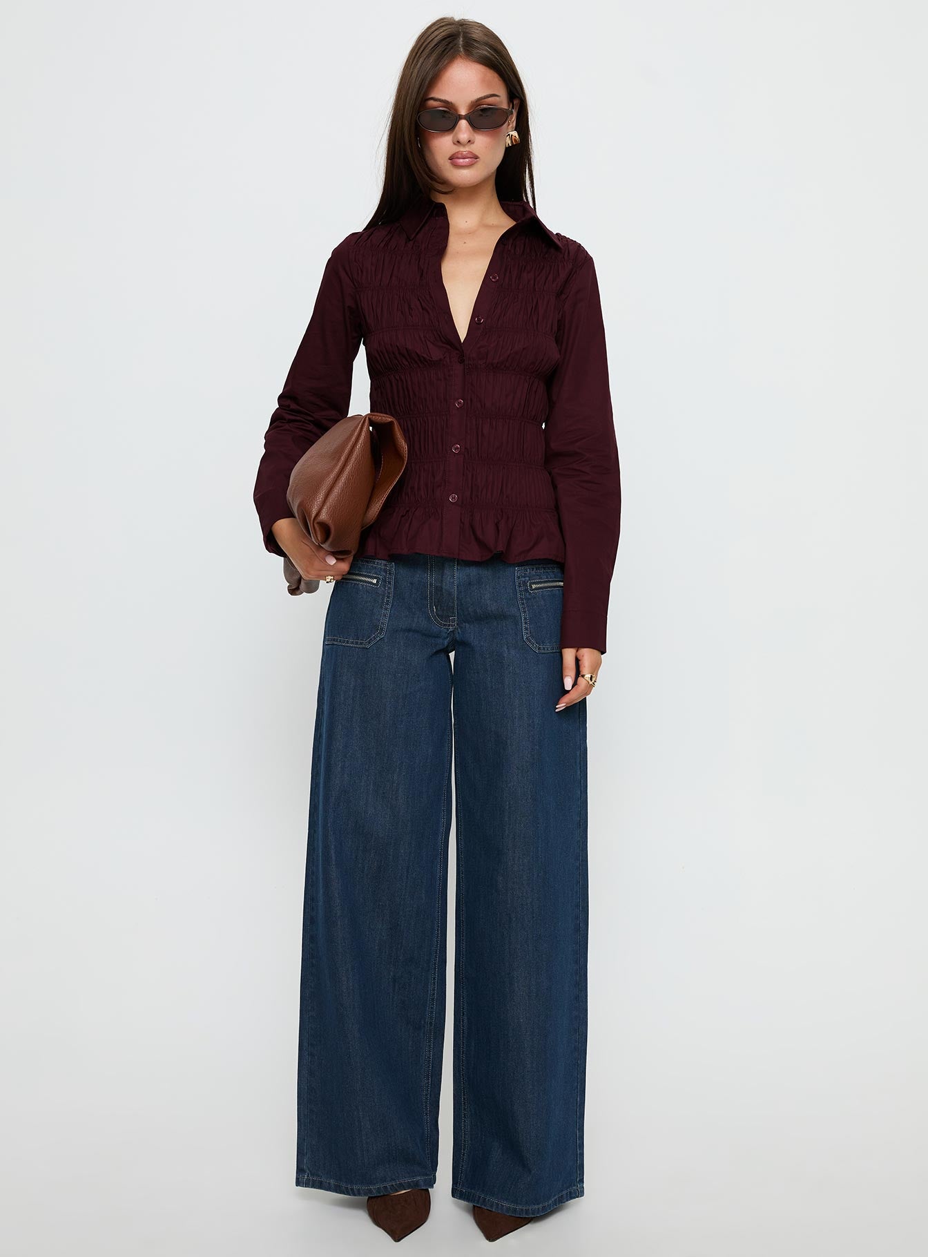 Cultivate Shirred Long Sleeve Top Plum - Image 6