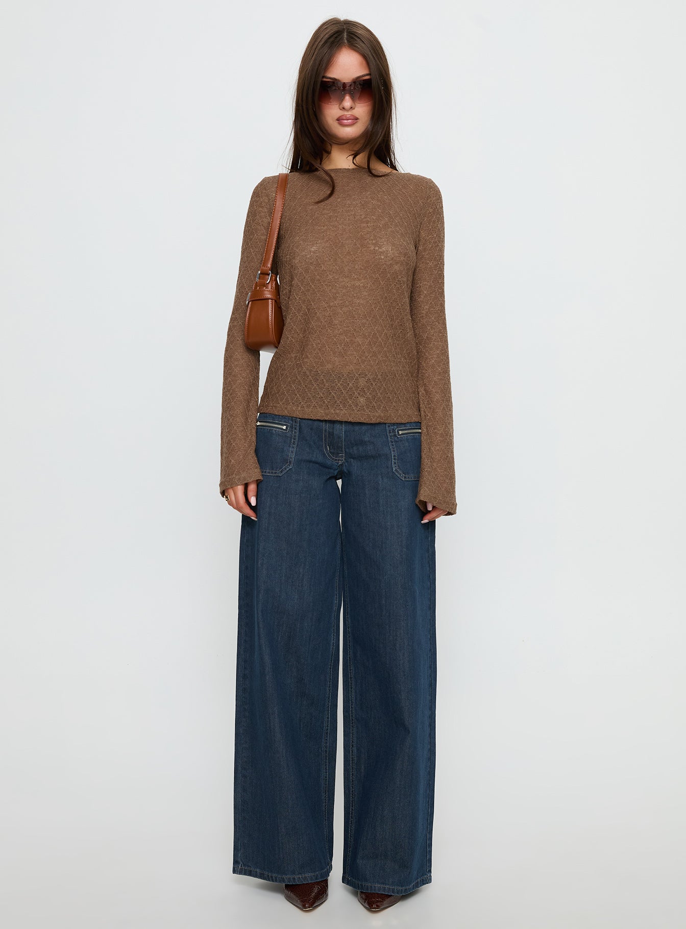 Unwritten Mid Rise Wide Leg Jeans Dark Blue Wash - Image 7
