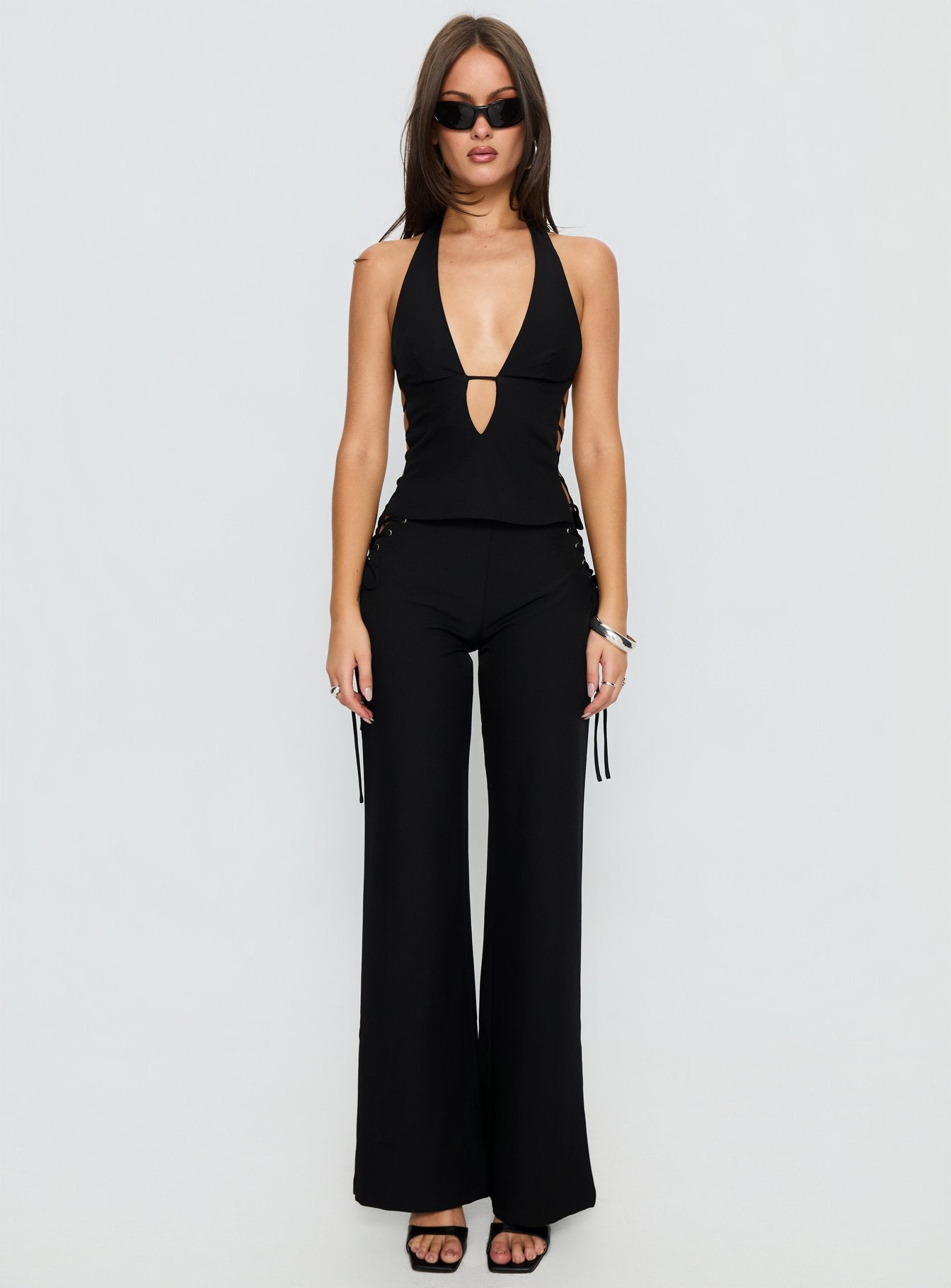 Riane Lace Up Halter Top Black - Image 7