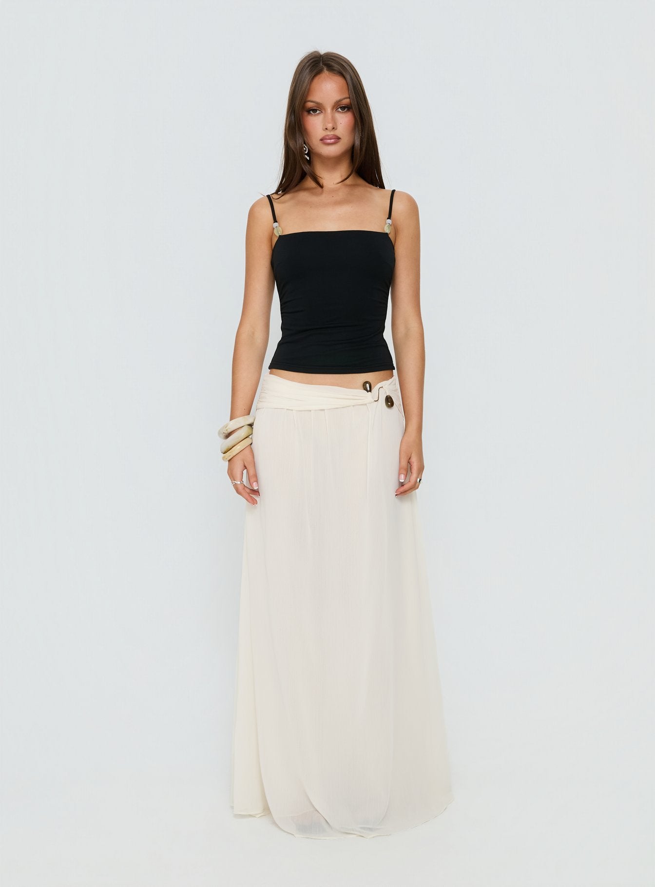 Kaledia Chiffon Draped Maxi Skirt Cream - Image 7