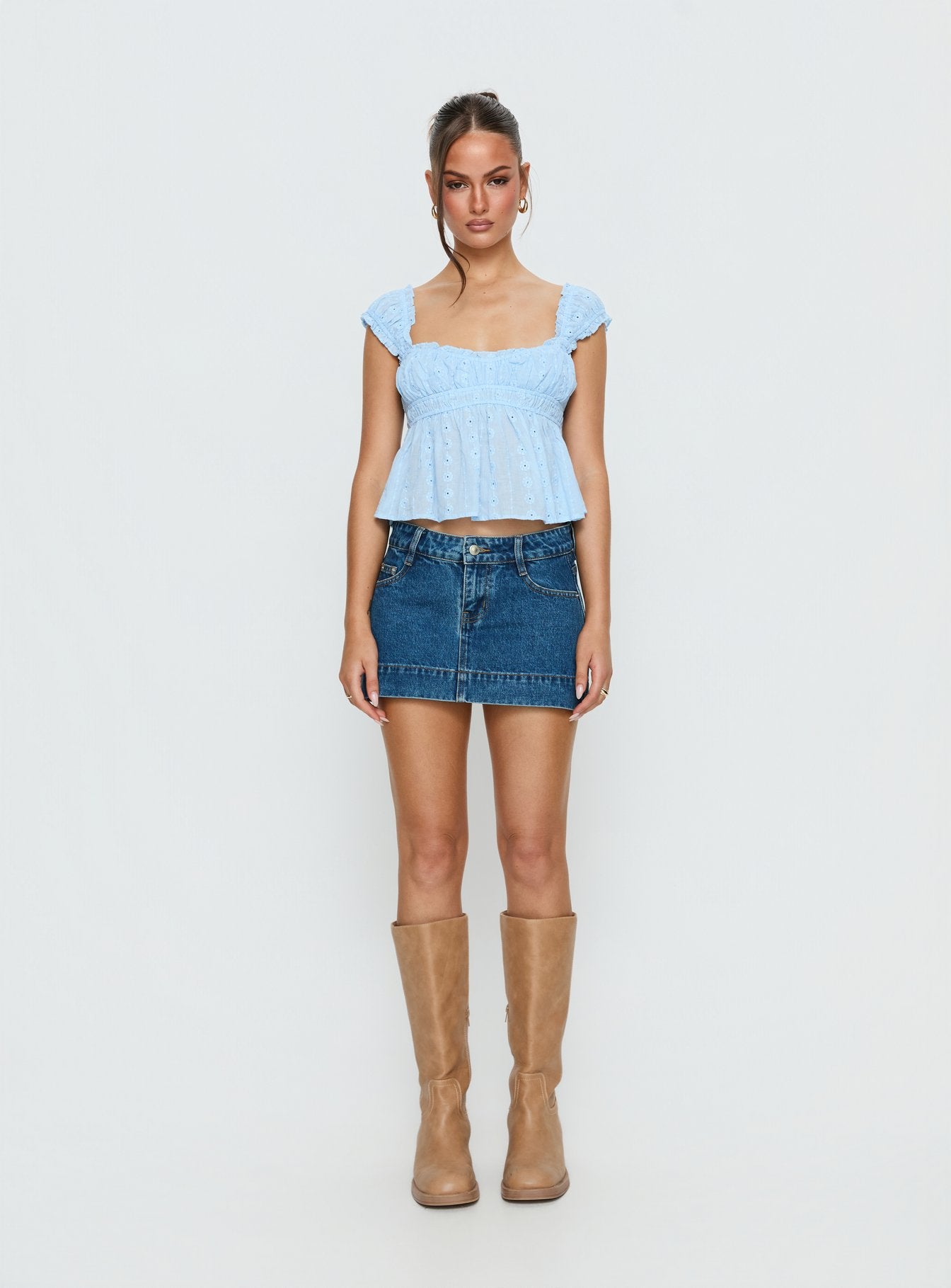 Warna Low Rise Denim Mini Skirt Mid Blue Wash - Image 6