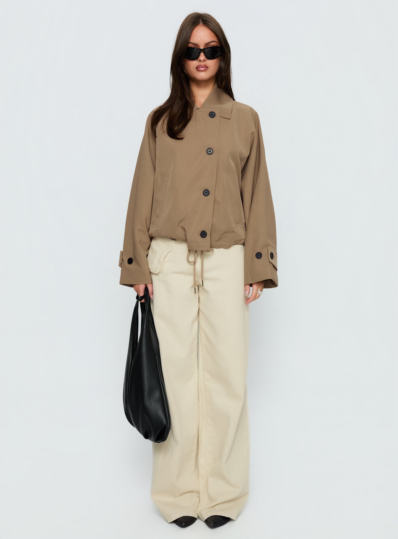 Sandria Cropped Trench Coat Beige - Image 6
