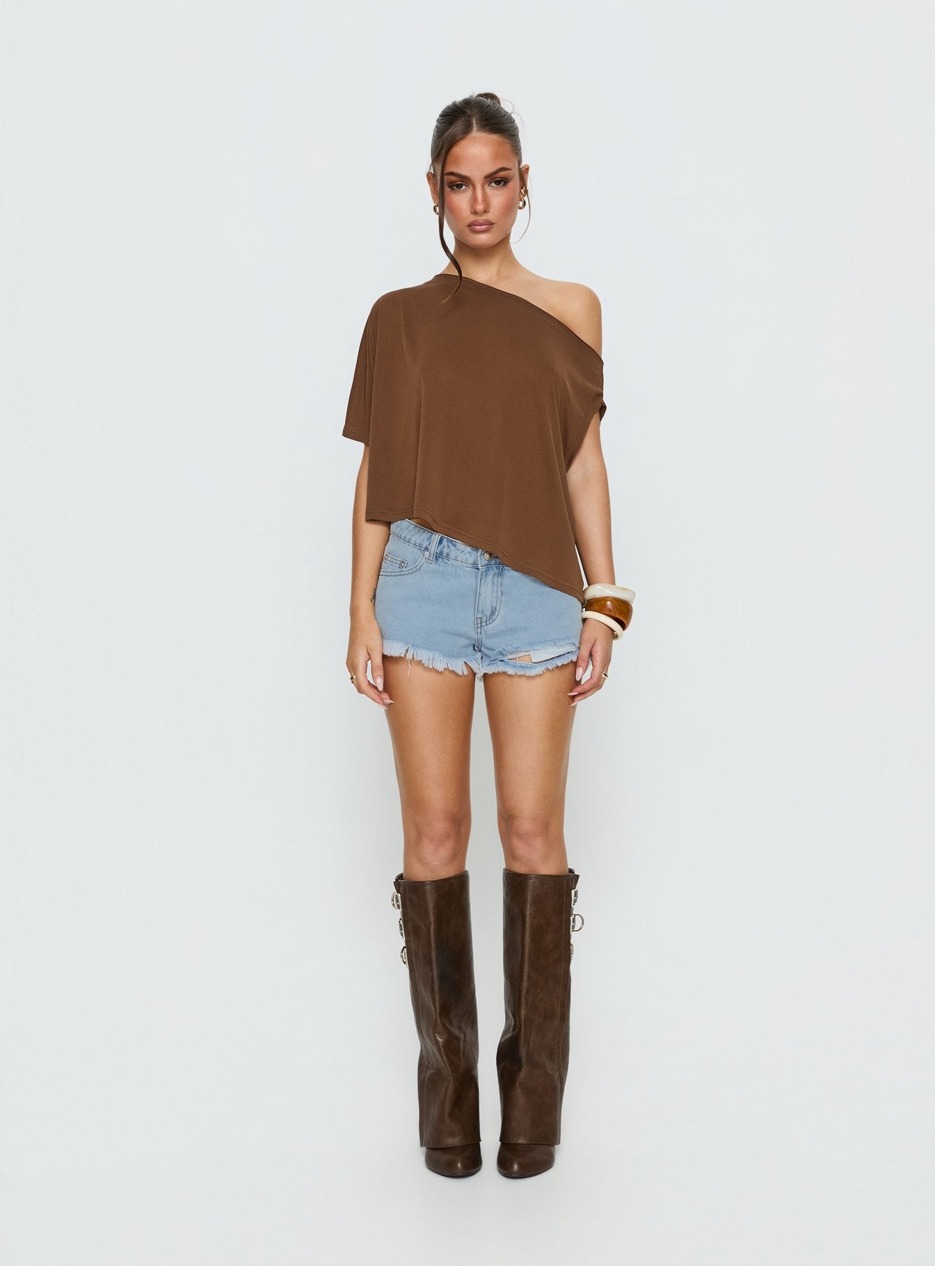Posse Distressed Micro Denim Shorts Light Blue Wash - Image 7