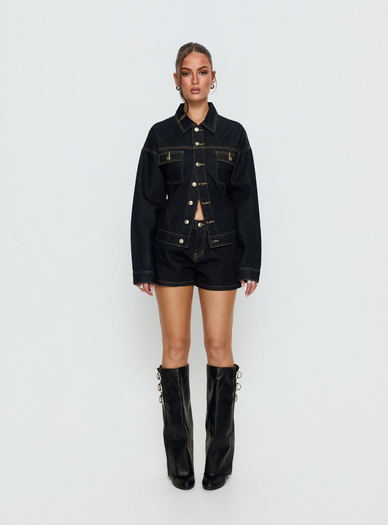 Caresse Cinched Denim Jacket Raw Denim - Image 7