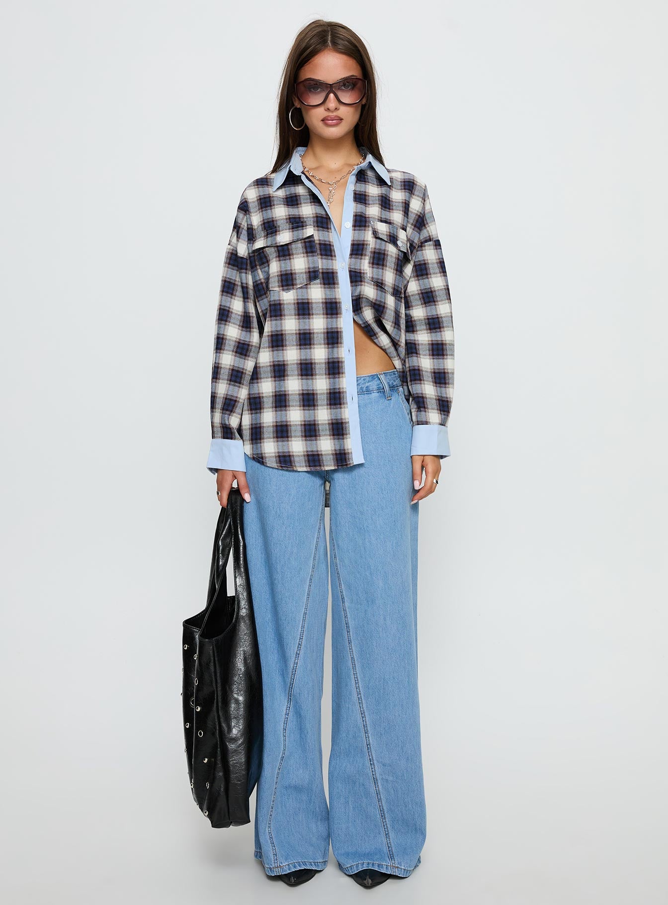 Walda Contrast Flannel Shirt Blue Check - Image 7