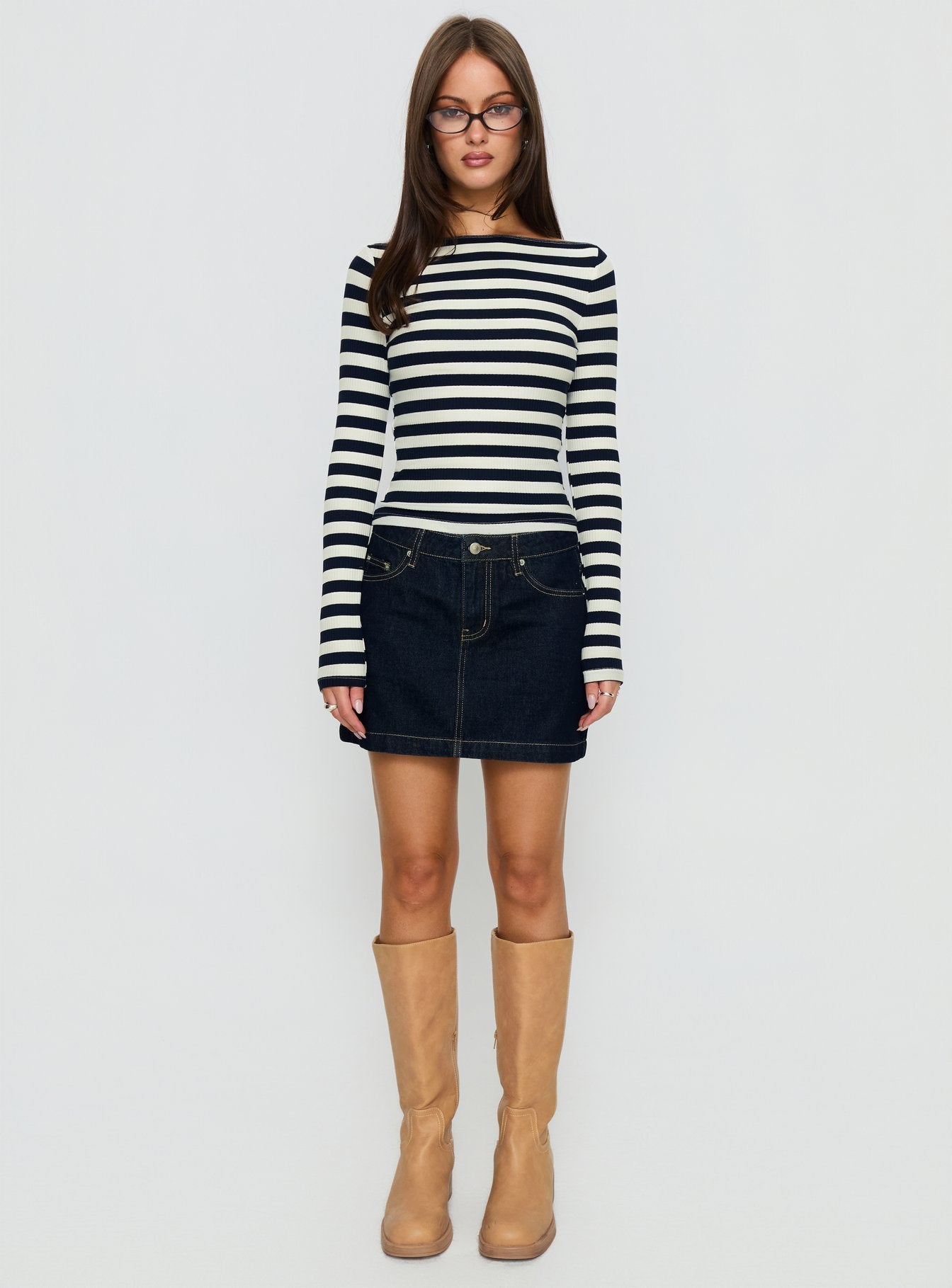 Tashana Long Sleeve Boat Neck Top Navy Stripe - Image 7