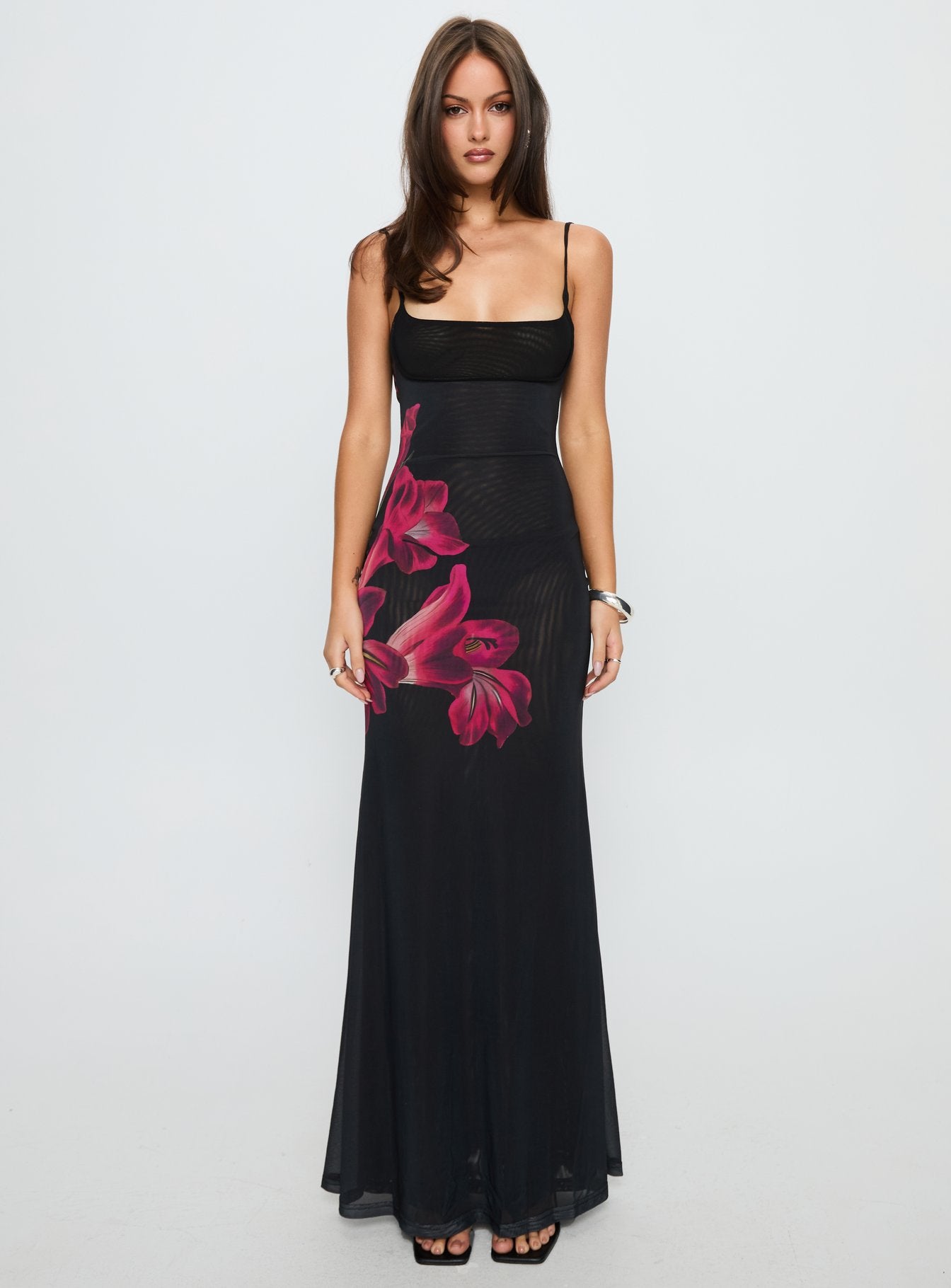 Fiadora Mesh Maxi Dress Black Floral - Image 7