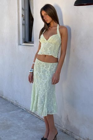 Aspyn Embroidered Midi Skirt Sage Green