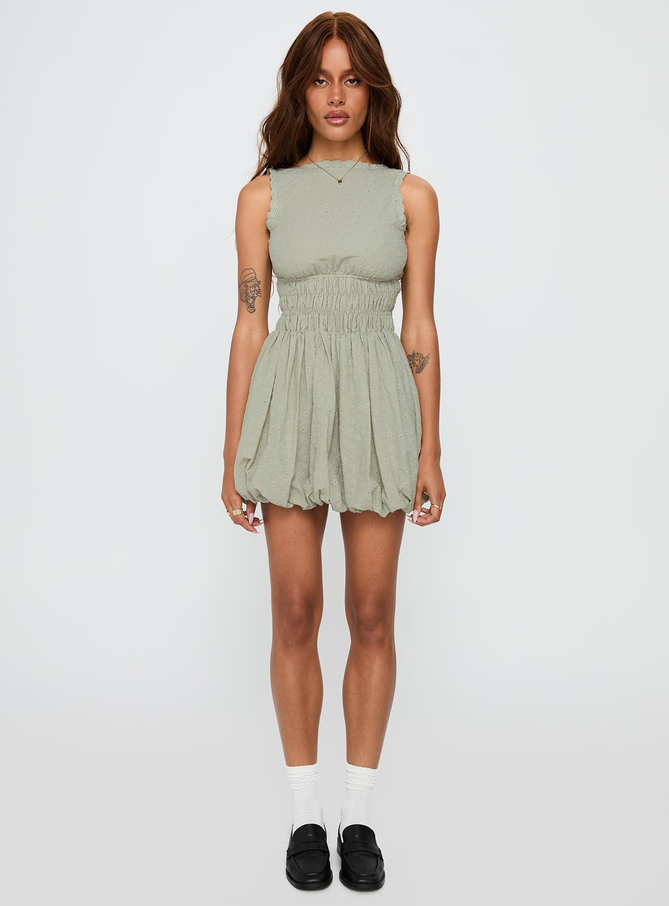 Vittoria Bubble Hem Mini Dress Sage - Image 7