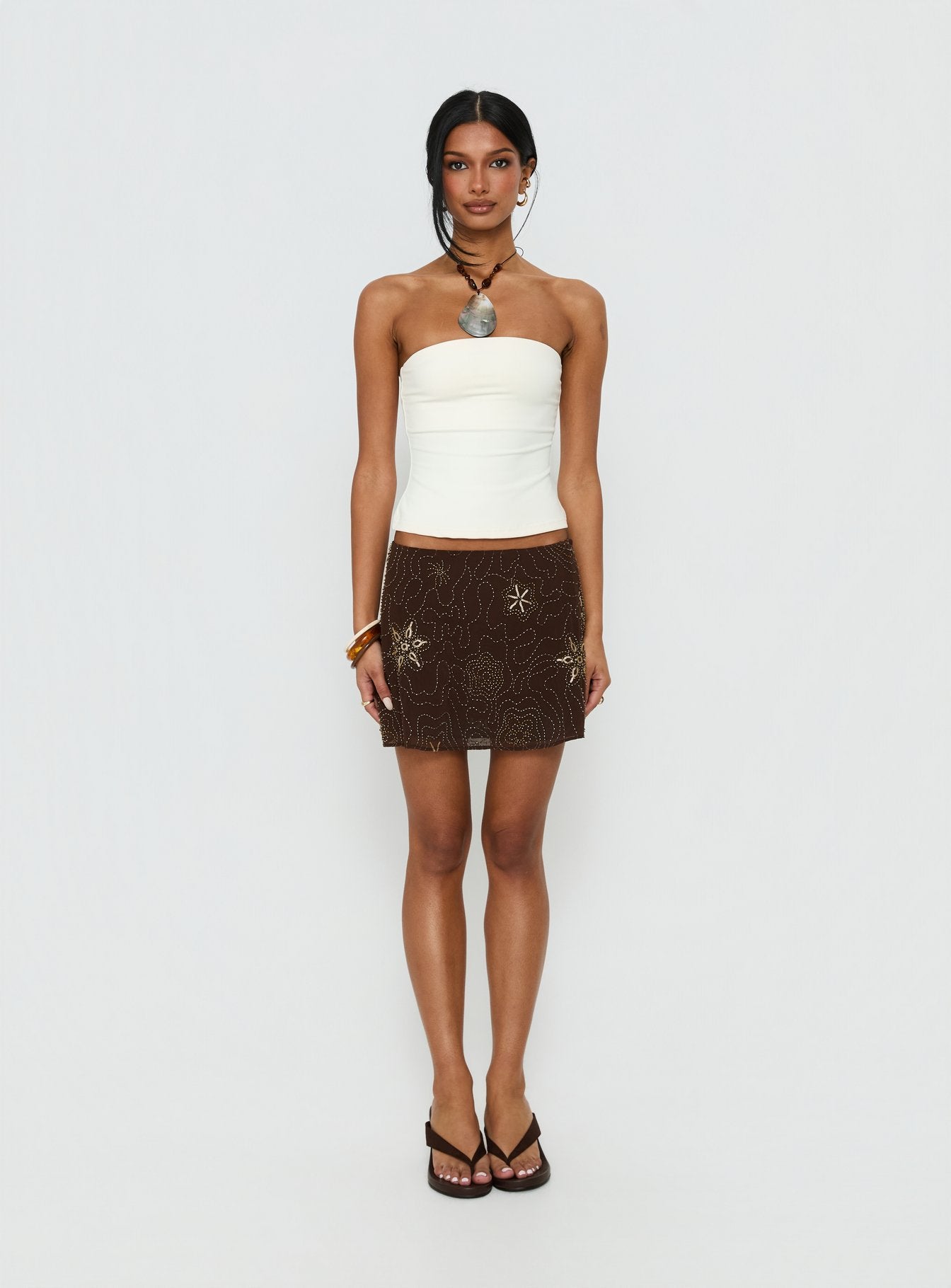 Nanci Beaded Mini Skirt Brown - Image 7