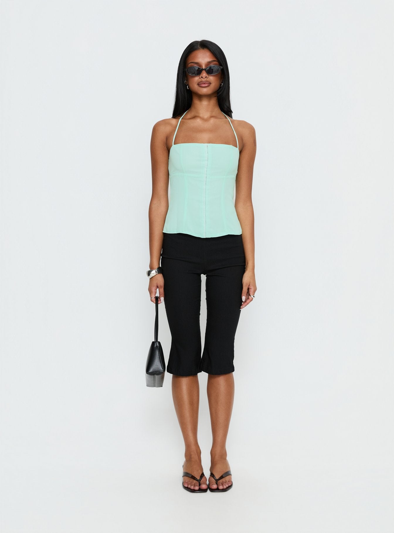 Delamere Tie Neck Top Aqua - Image 6