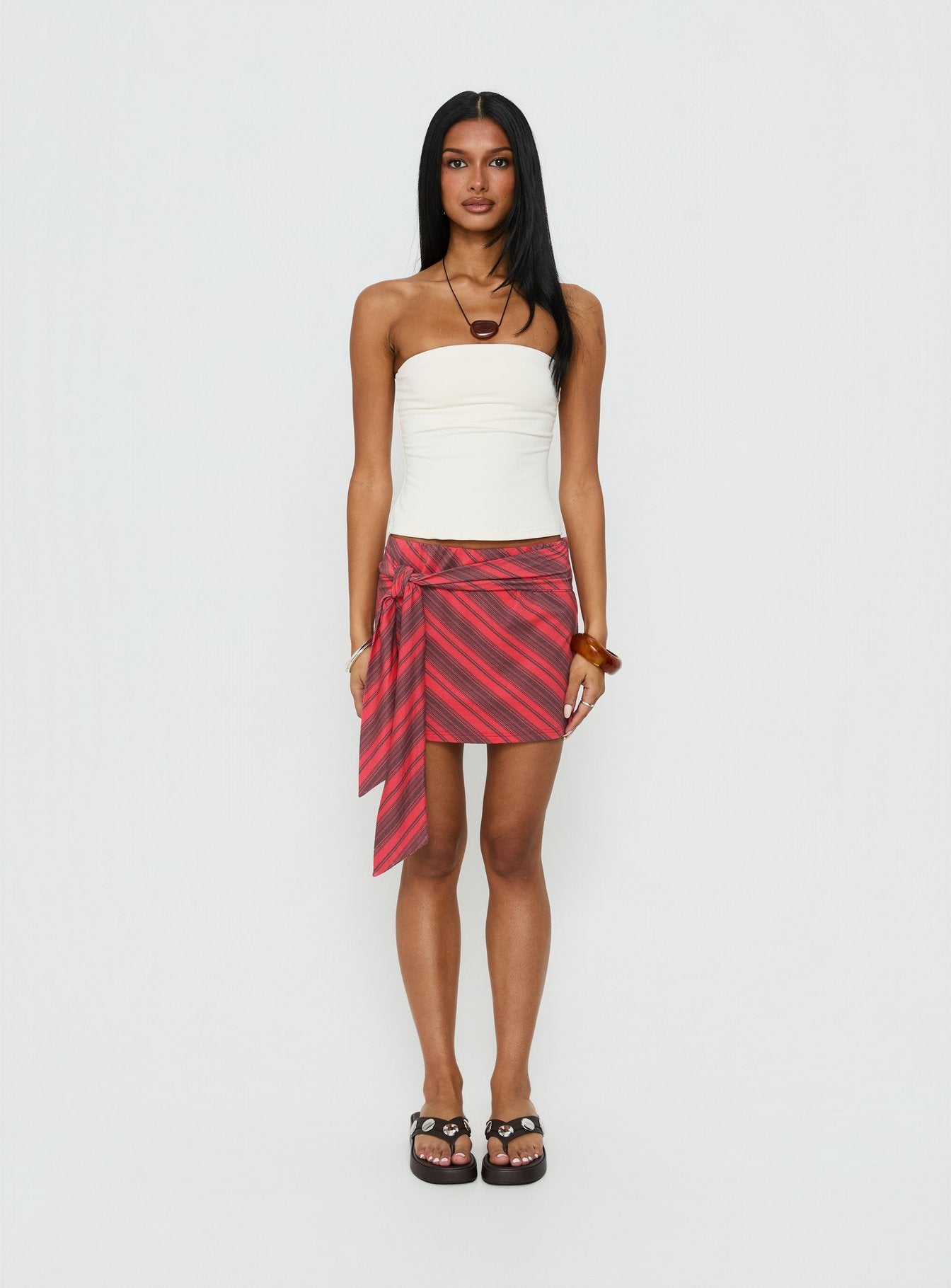 Lindsy Tie Side Mini Skirt Red Multi - Image 7
