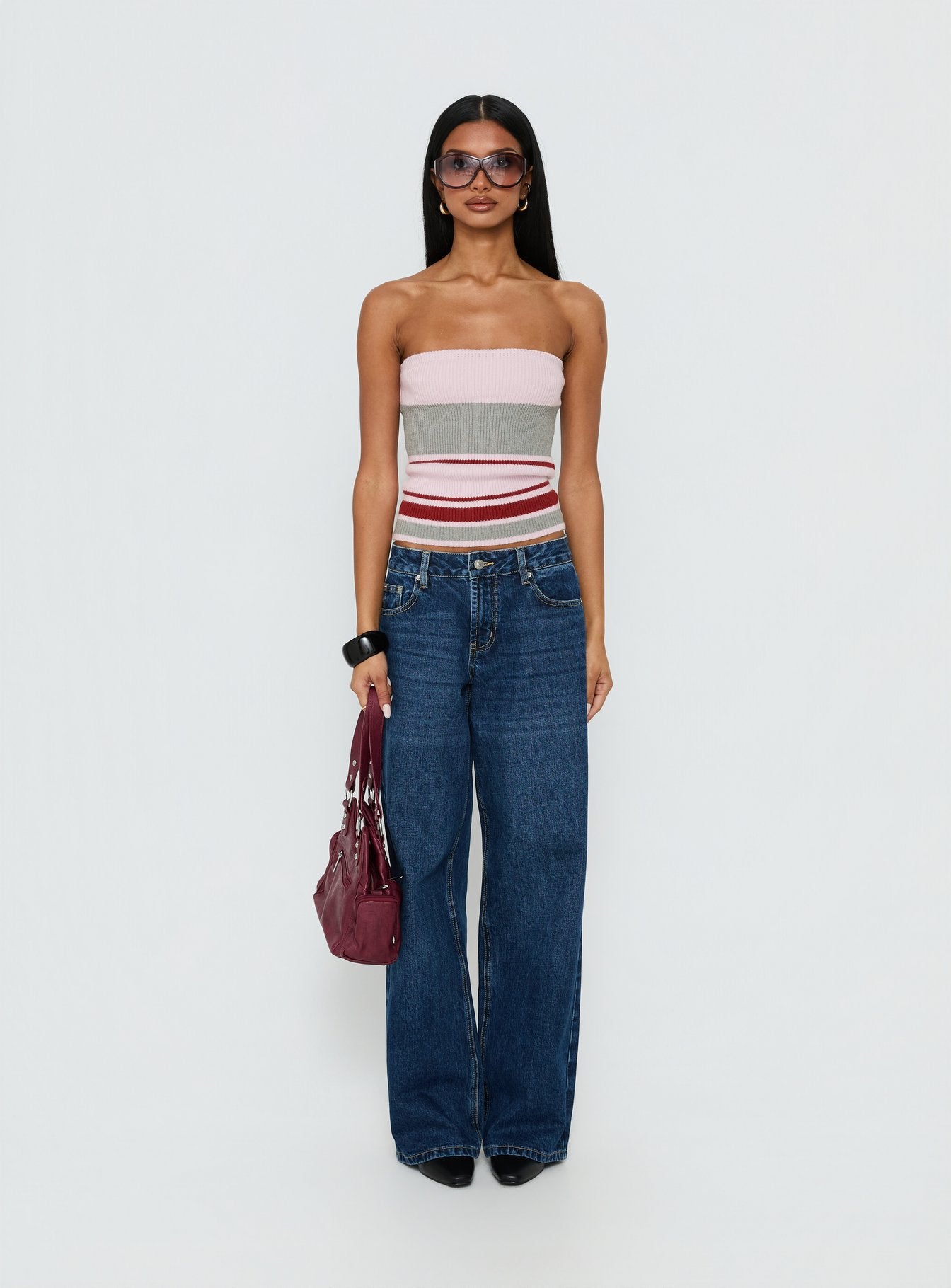 In The Mirror Strapless Top Pink Stripe - Image 7
