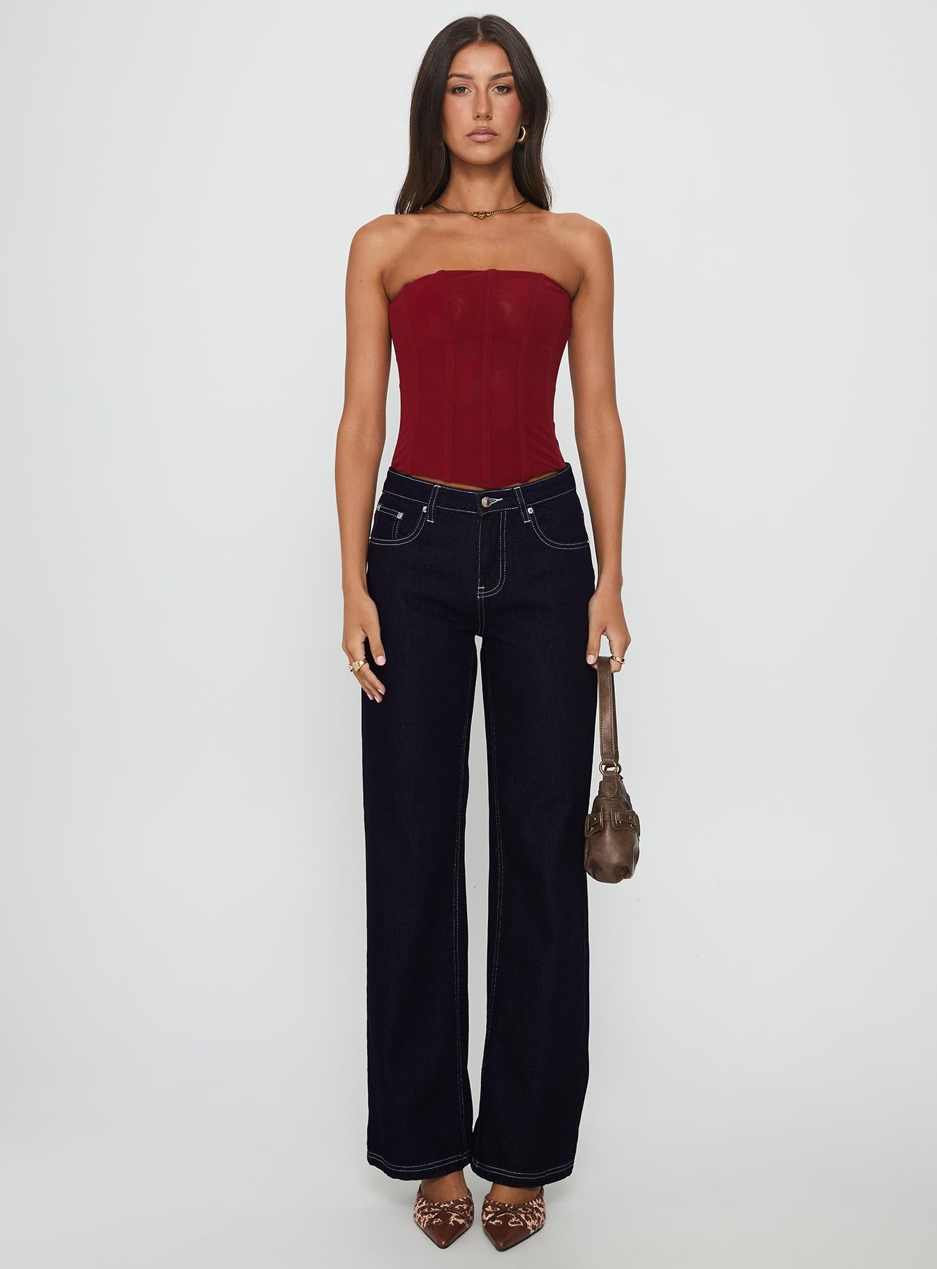 Oscuro Longline Mesh Corset Top Berry - Image 7