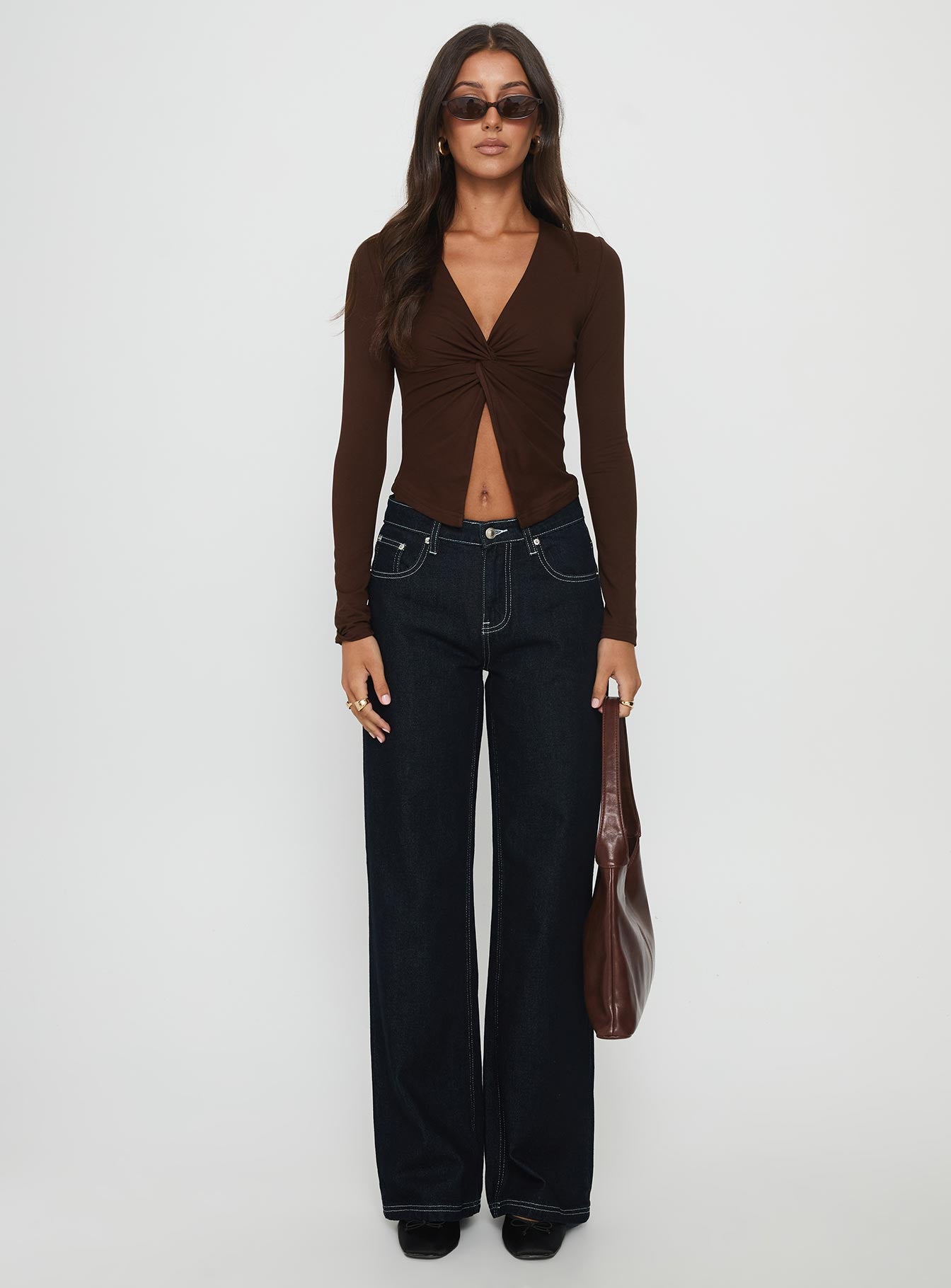 No Hard Feelings Twist Long Sleeve Top Brown - Image 6